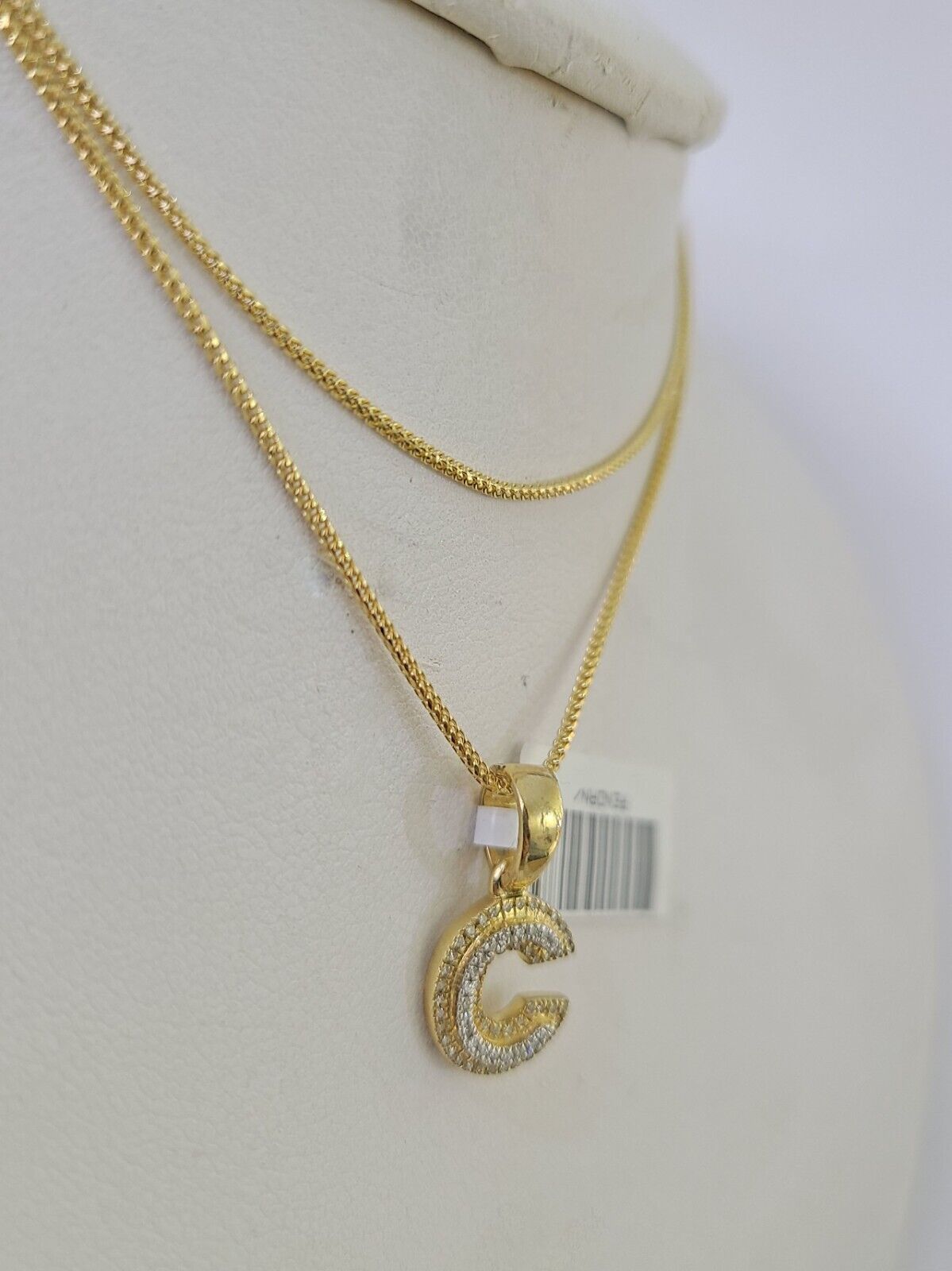 10K Franco Chain Diamond C Pendant Initial Necklace 16" - 22" 0.5mm Ladies Women - GoldenlinQ