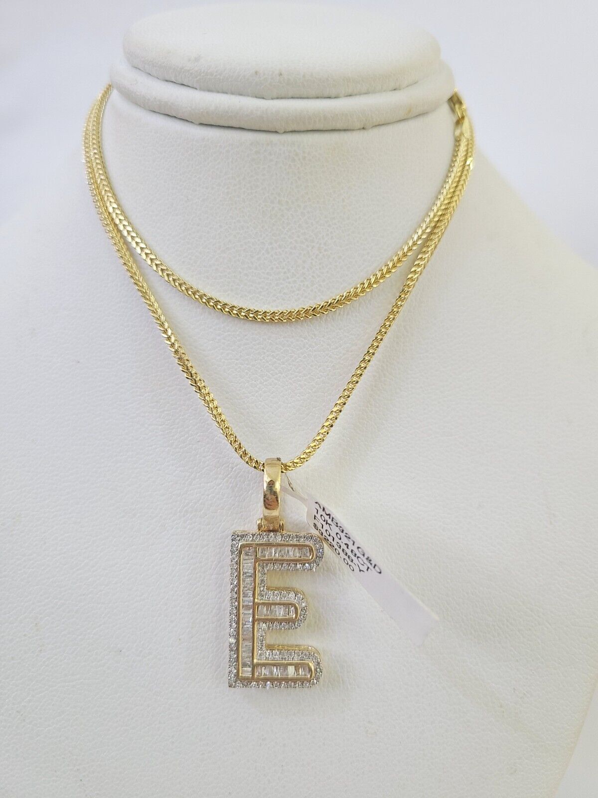10K Franco Chain Diamond E Pendant Initial Charm Letter Necklace 18" - 24" 1.5mm - GoldenlinQ