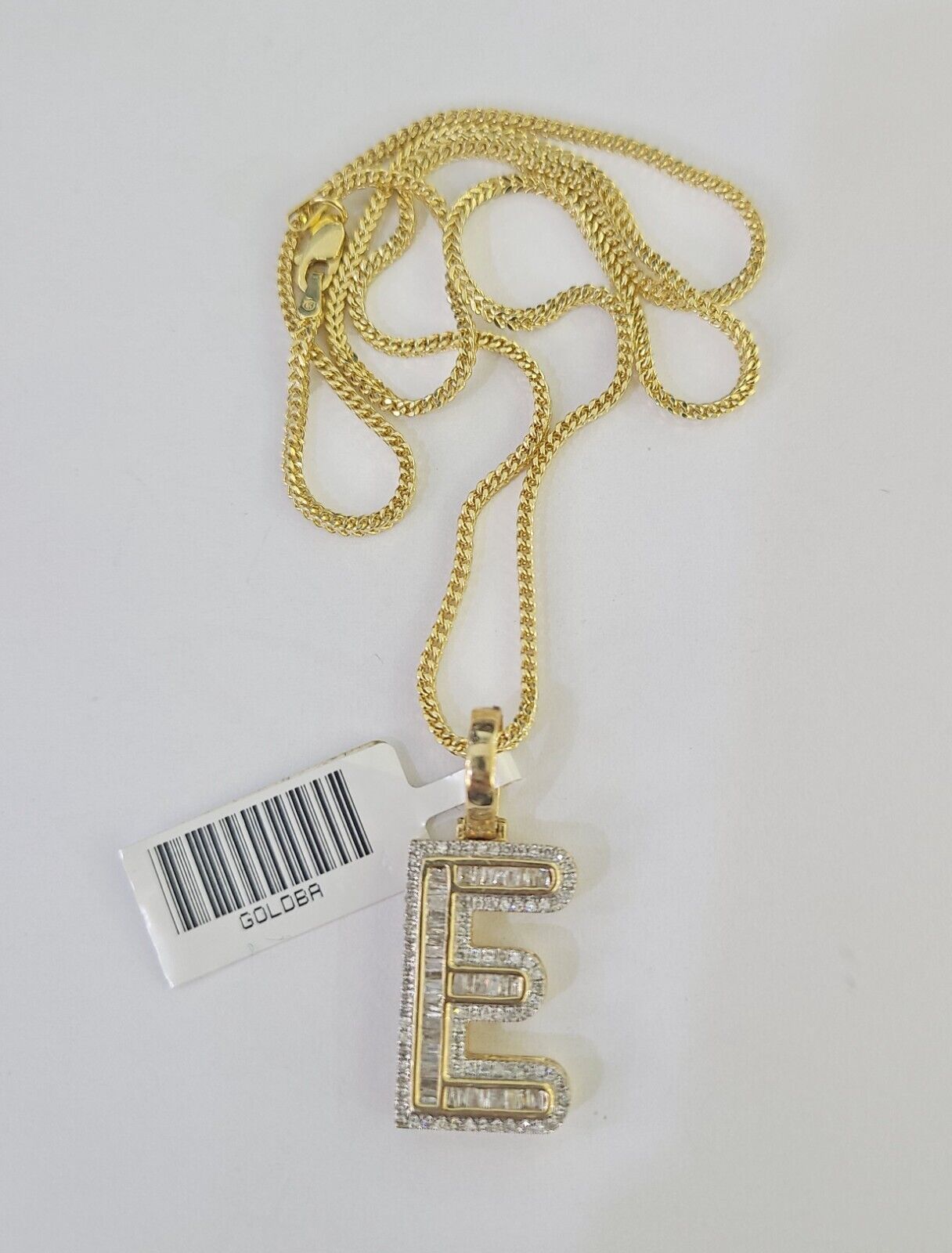 10K Franco Chain Diamond E Pendant Initial Charm Letter Necklace 18" - 24" 1.5mm - GoldenlinQ