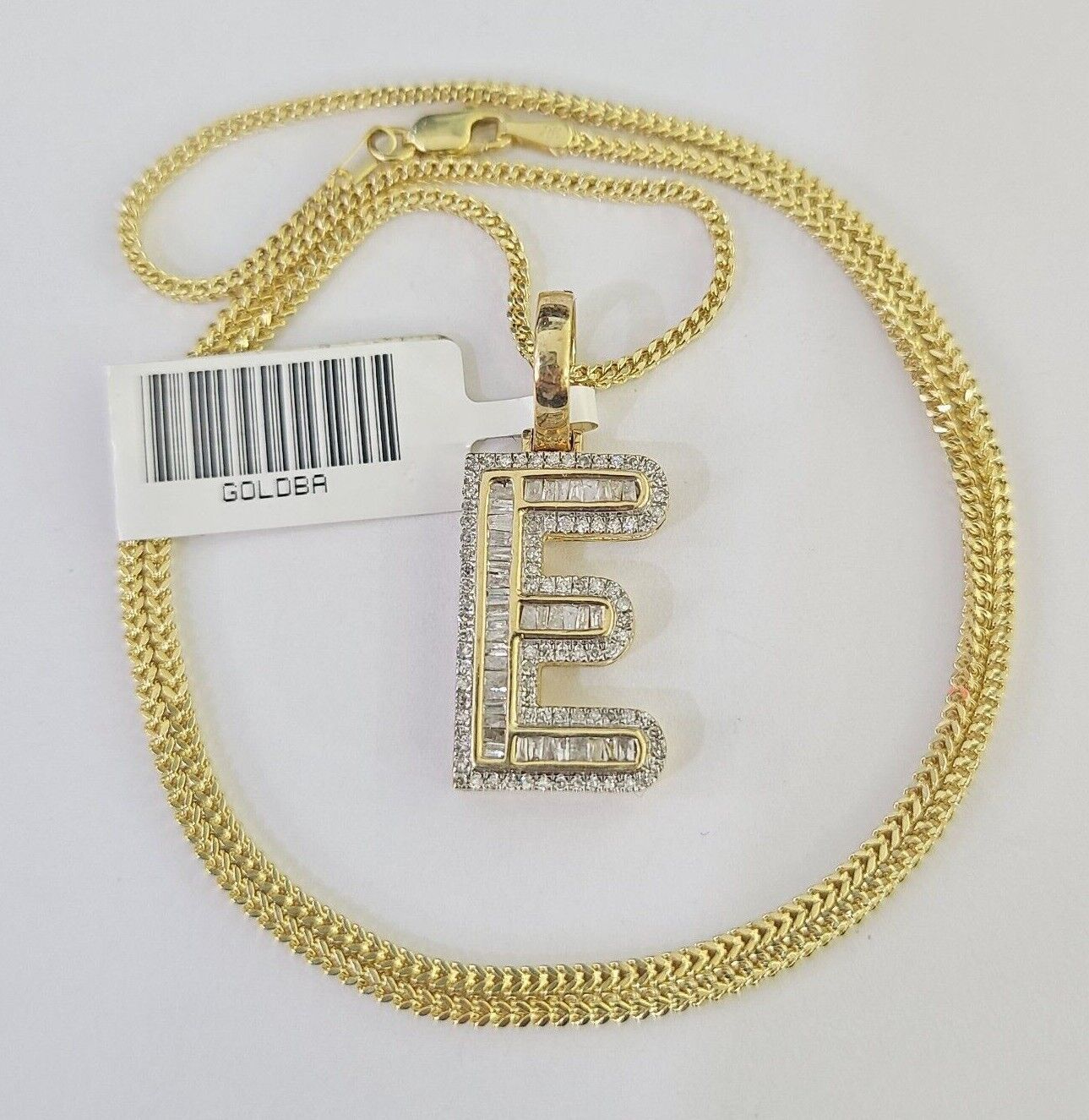 10K Franco Chain Diamond E Pendant Initial Charm Letter Necklace 18" - 24" 1.5mm - GoldenlinQ