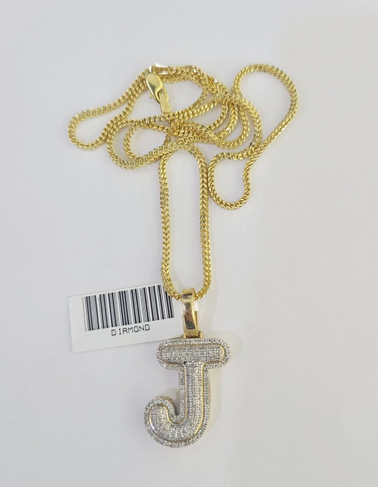 10K Franco Chain Diamond J Pendant Initial Charm Letter Necklace 18" - 24" 1.5mm - GoldenlinQ