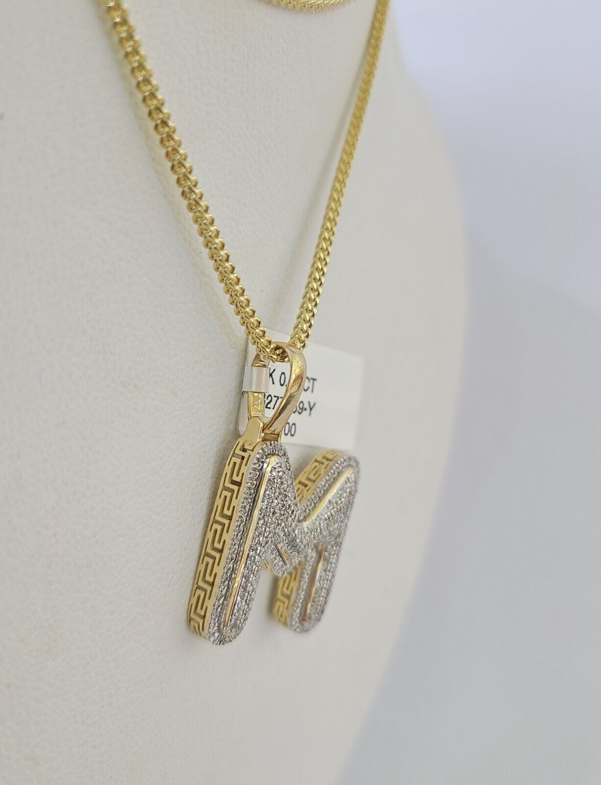 10K Franco Chain Diamond M Pendant Initial Charm Letter Necklace 18" - 24" 1.5mm - GoldenlinQ