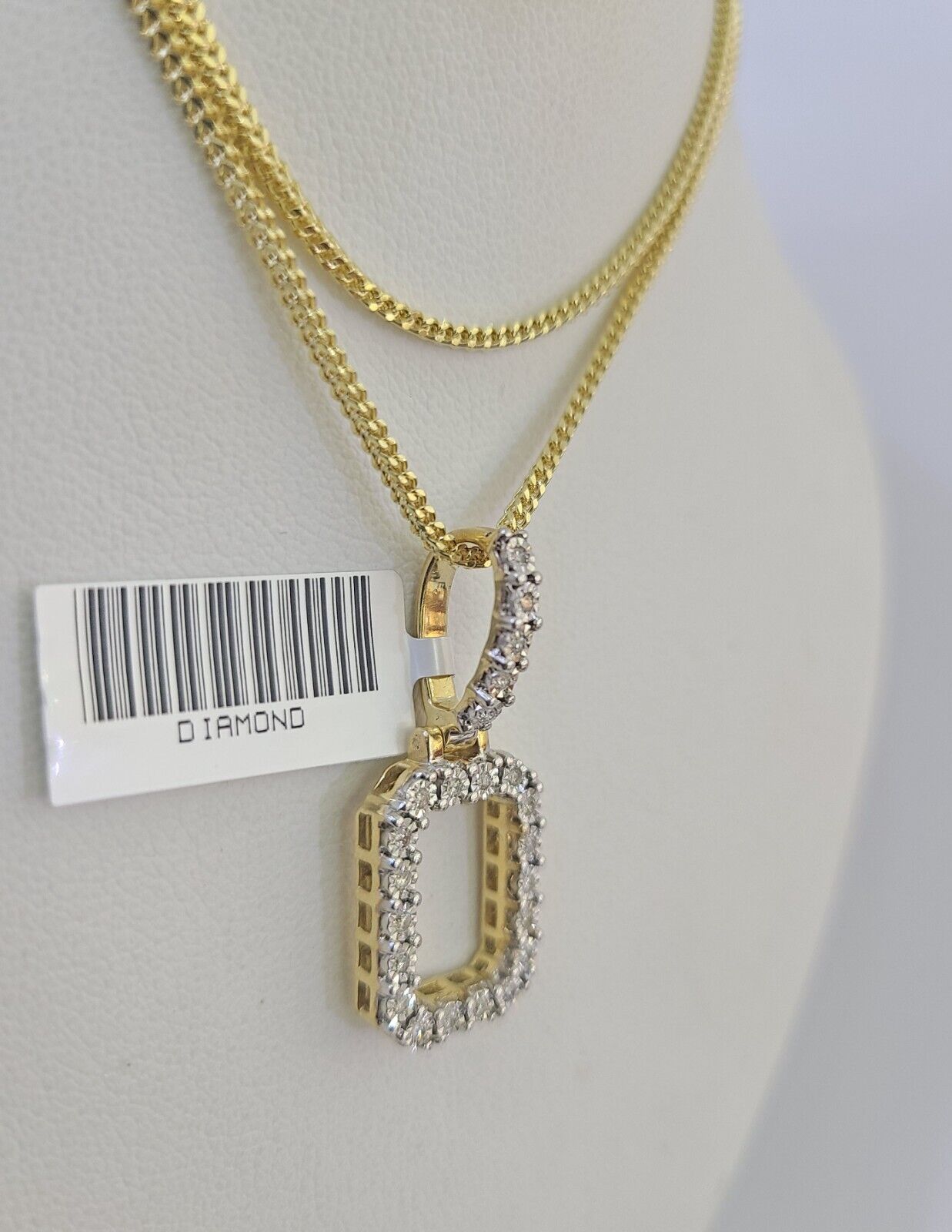 10K Franco Chain Diamond O Pendant Initial Charm Letter Necklace 18" - 24" 1.5mm - GoldenlinQ