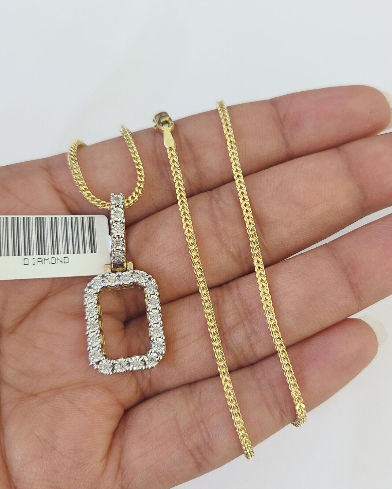 10K Franco Chain Diamond O Pendant Initial Charm Letter Necklace 18" - 24" 1.5mm - GoldenlinQ