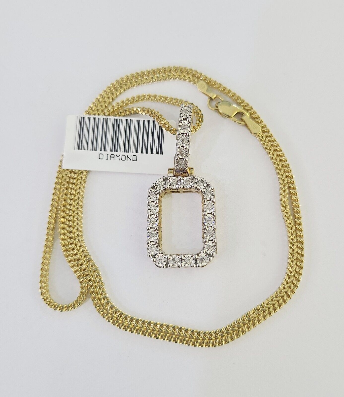 10K Franco Chain Diamond O Pendant Initial Charm Letter Necklace 18" - 24" 1.5mm - GoldenlinQ