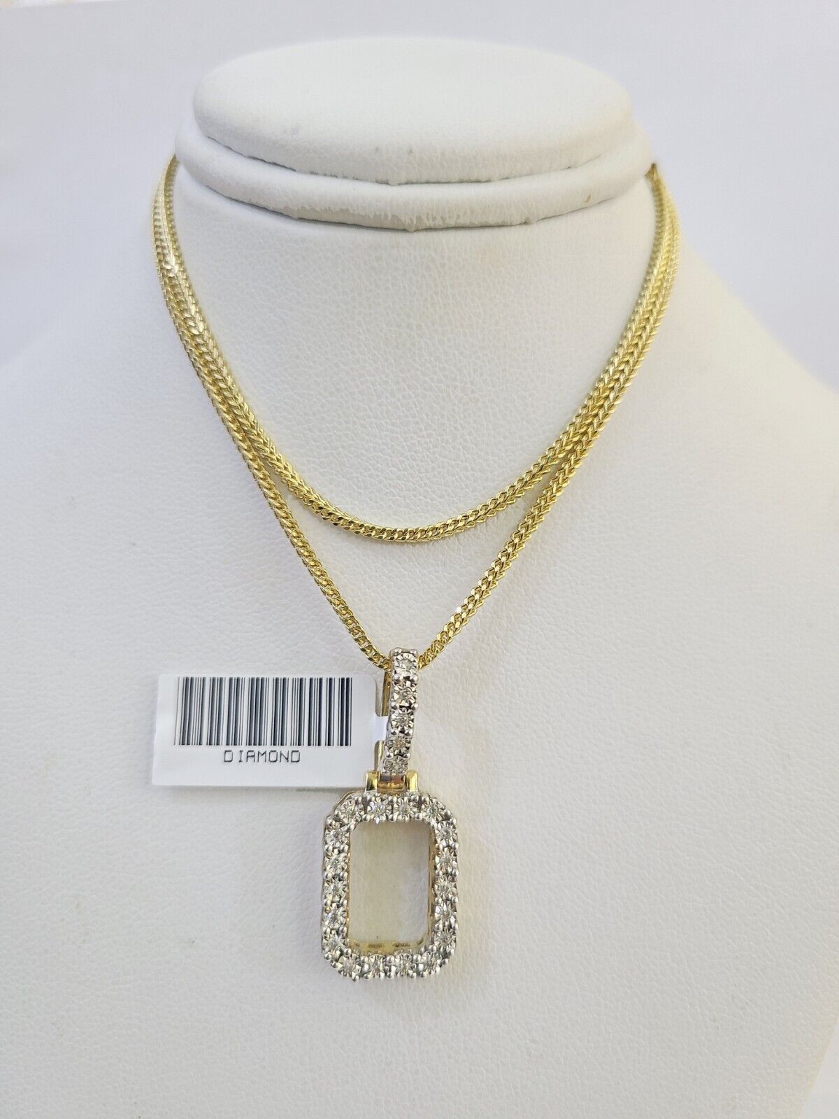 10K Franco Chain Diamond O Pendant Initial Charm Letter Necklace 18" - 24" 1.5mm - GoldenlinQ