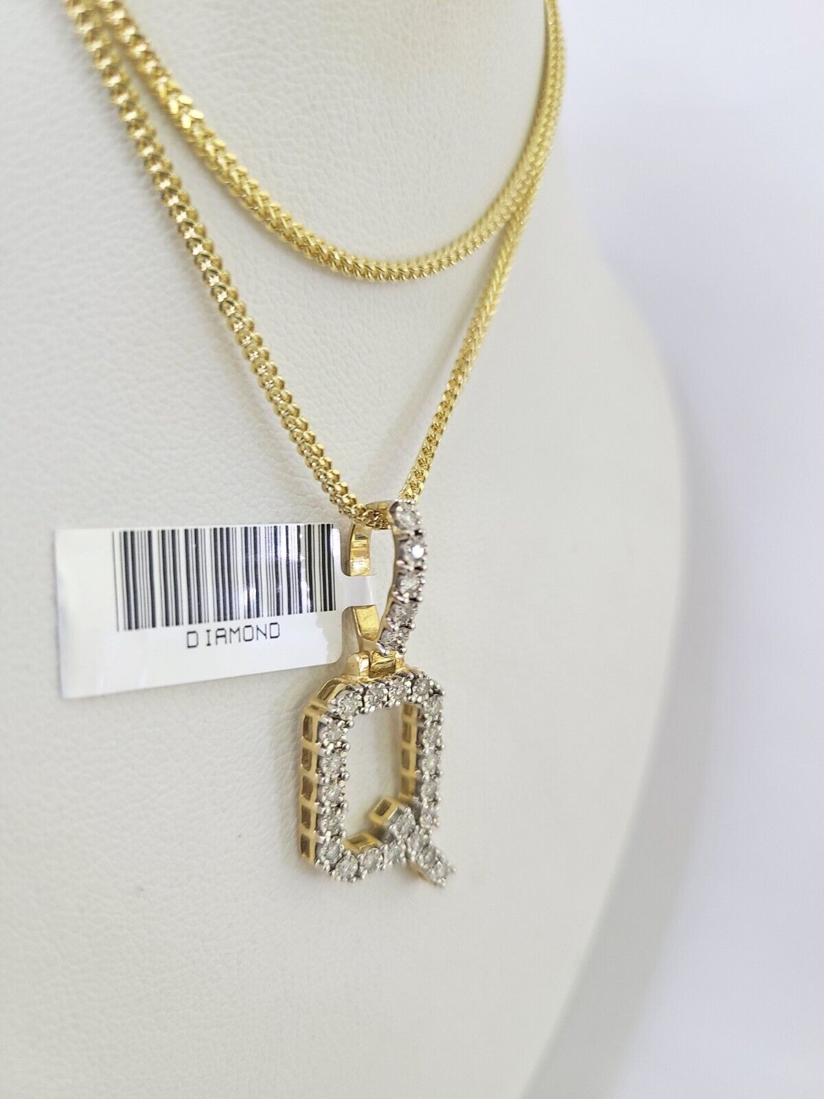 10K Franco Chain Diamond Q Pendant Initial Charm Letter Necklace 18" - 24" 1.5mm - GoldenlinQ