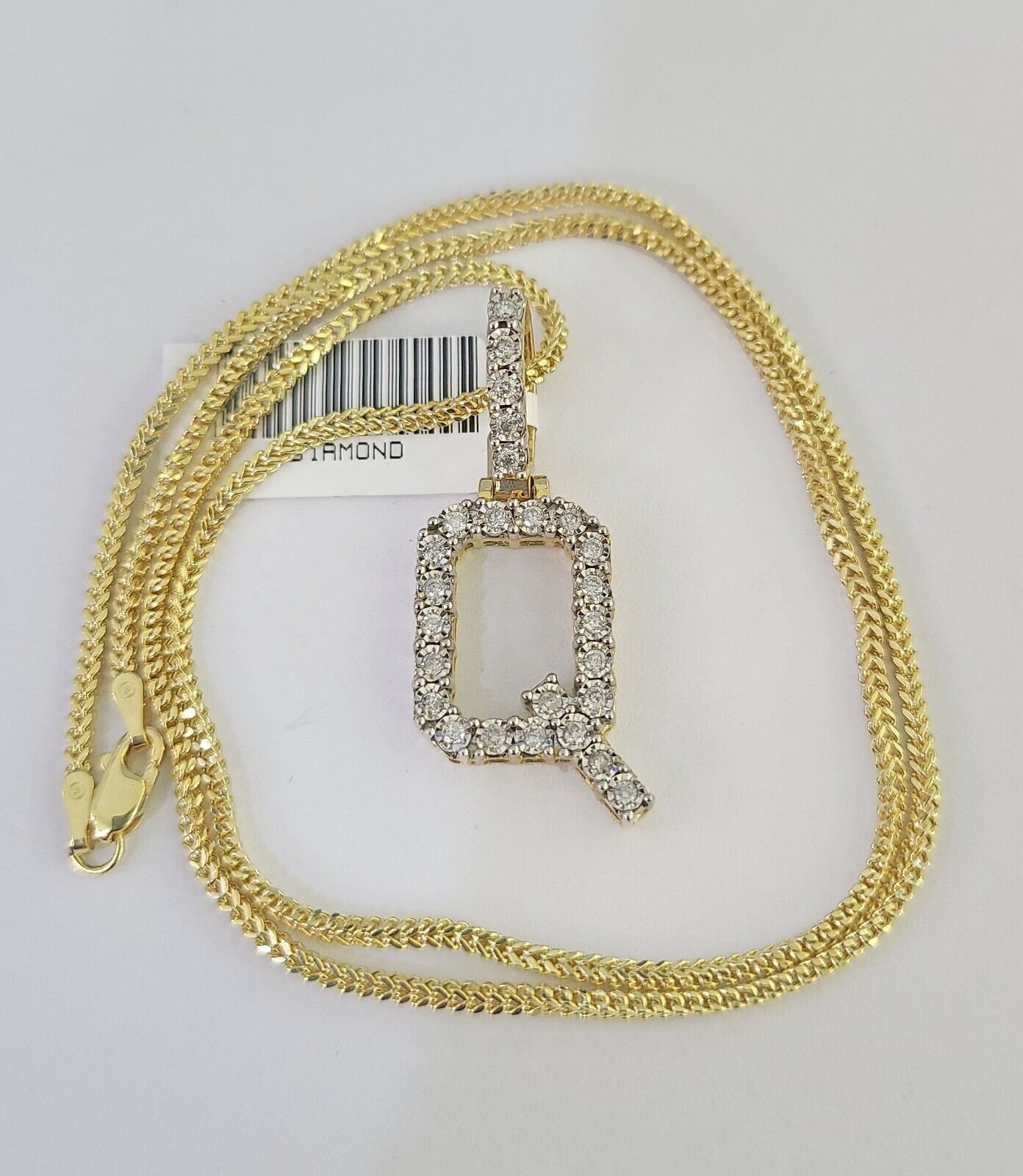 10K Franco Chain Diamond Q Pendant Initial Charm Letter Necklace 18" - 24" 1.5mm - GoldenlinQ