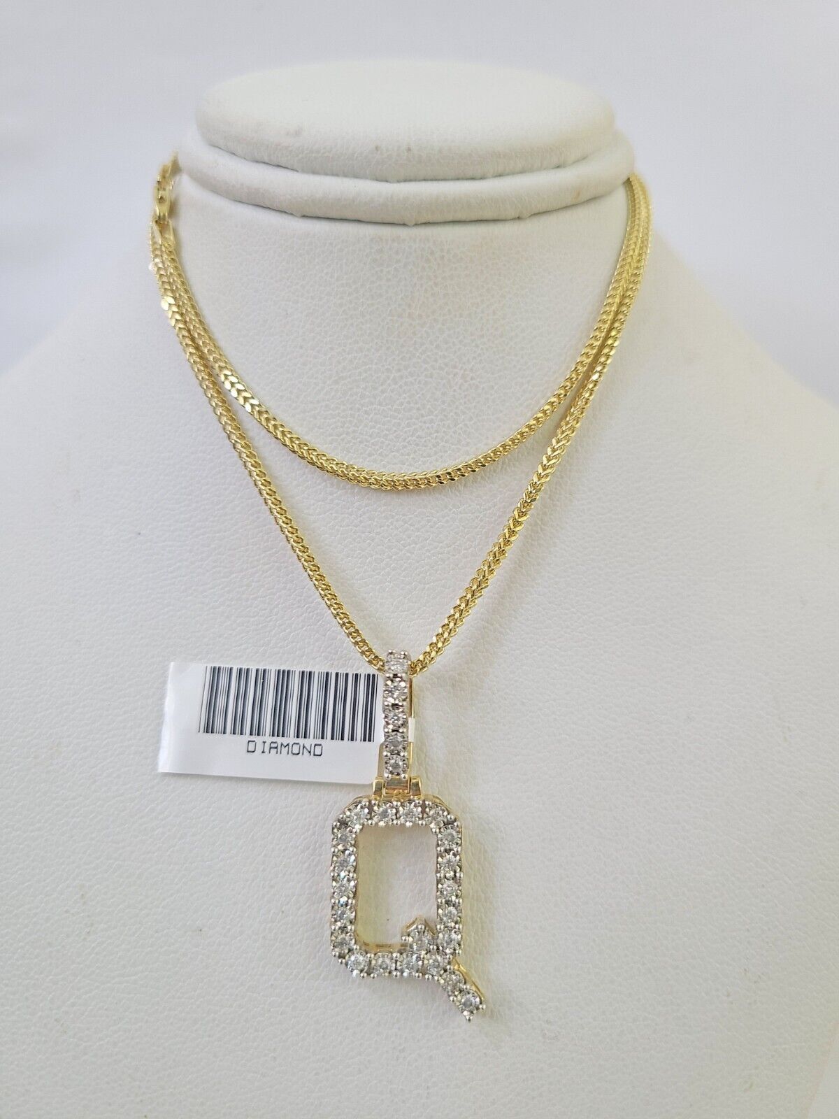 10K Franco Chain Diamond Q Pendant Initial Charm Letter Necklace 18" - 24" 1.5mm - GoldenlinQ