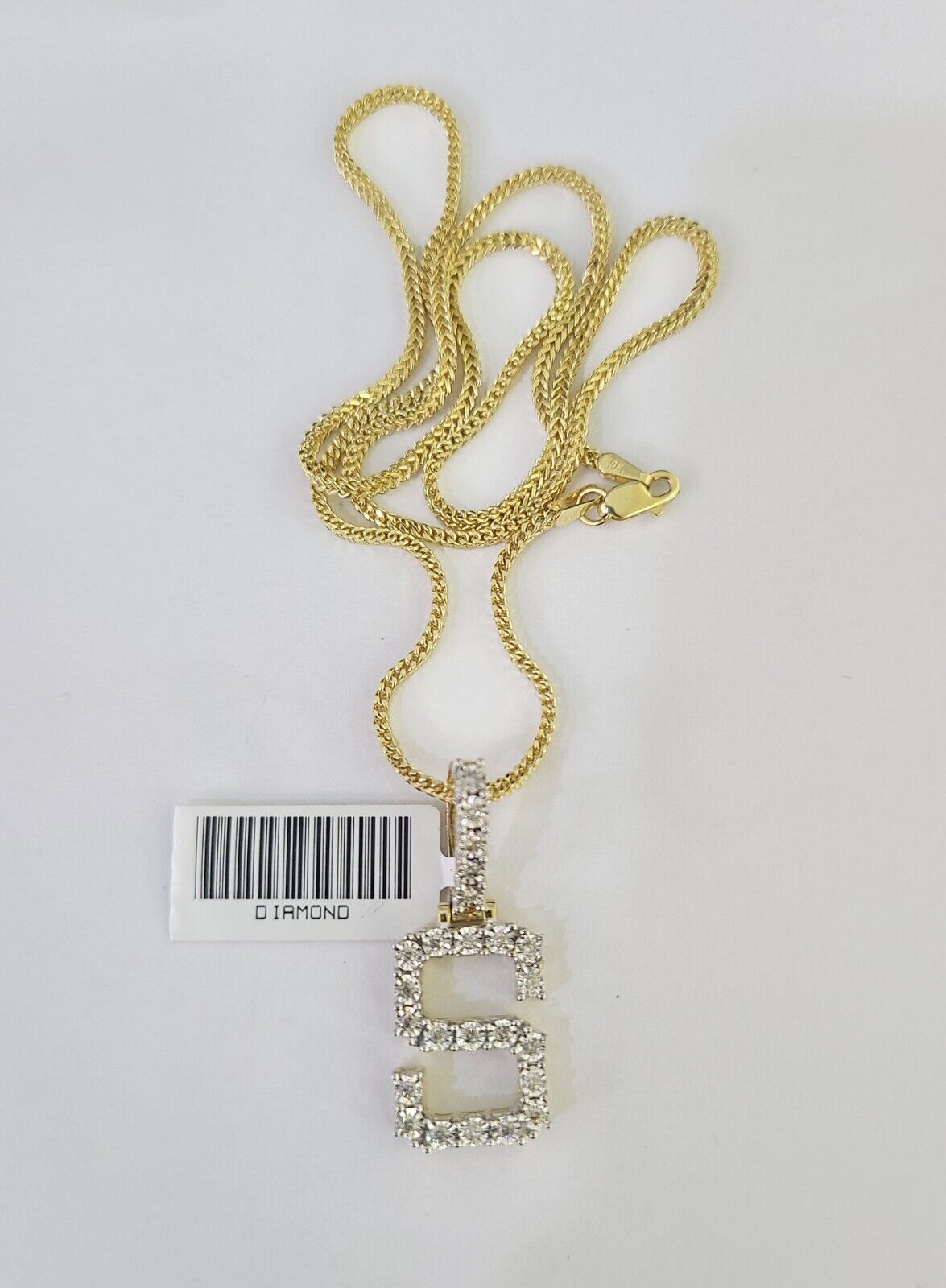 10K Franco Chain Diamond S Pendant Initial Charm Letter Necklace 18" - 24" 1.5mm - GoldenlinQ