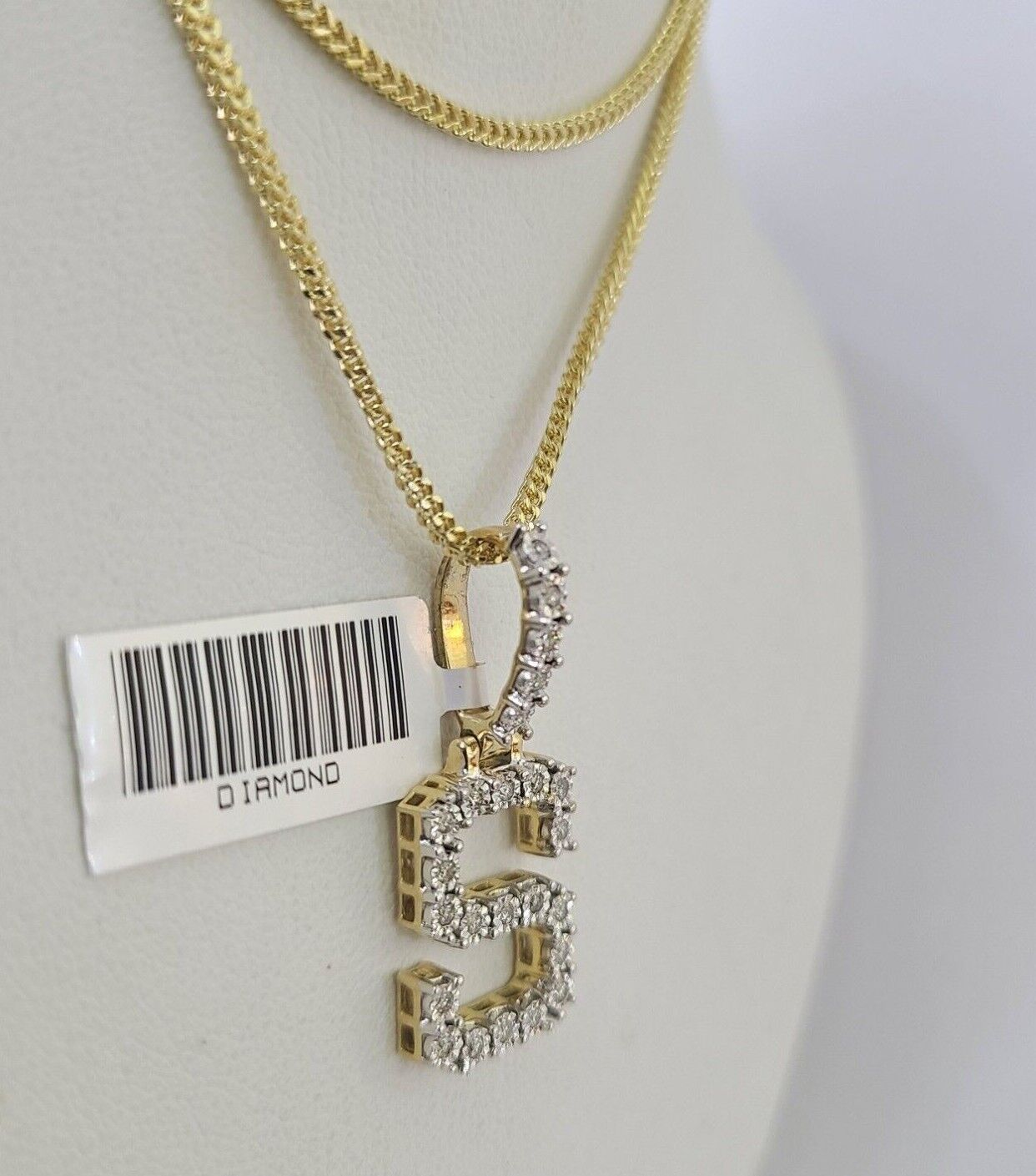 10K Franco Chain Diamond S Pendant Initial Charm Letter Necklace 18" - 24" 1.5mm - GoldenlinQ