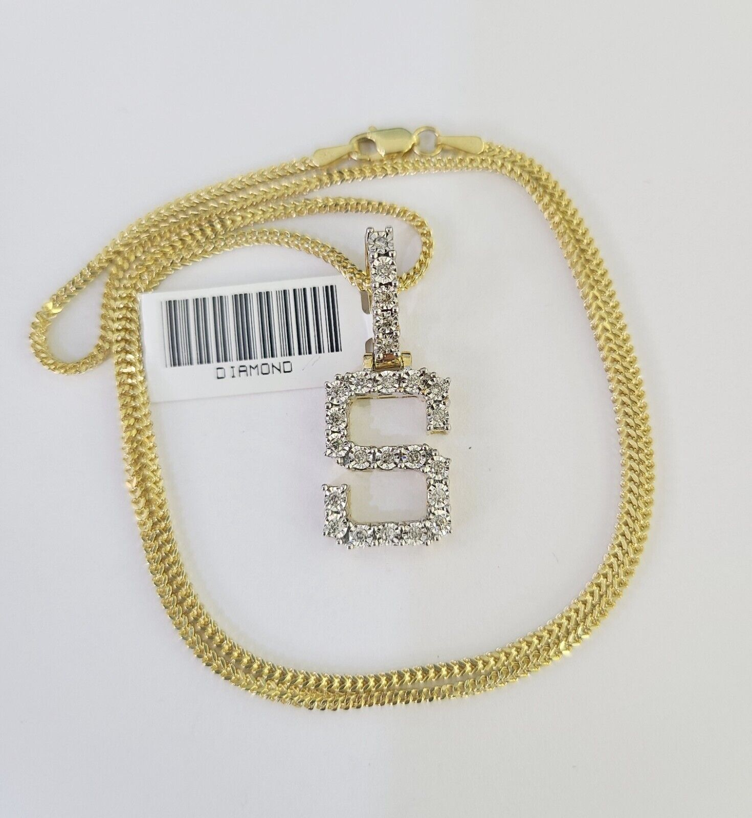 10K Franco Chain Diamond S Pendant Initial Charm Letter Necklace 18" - 24" 1.5mm - GoldenlinQ