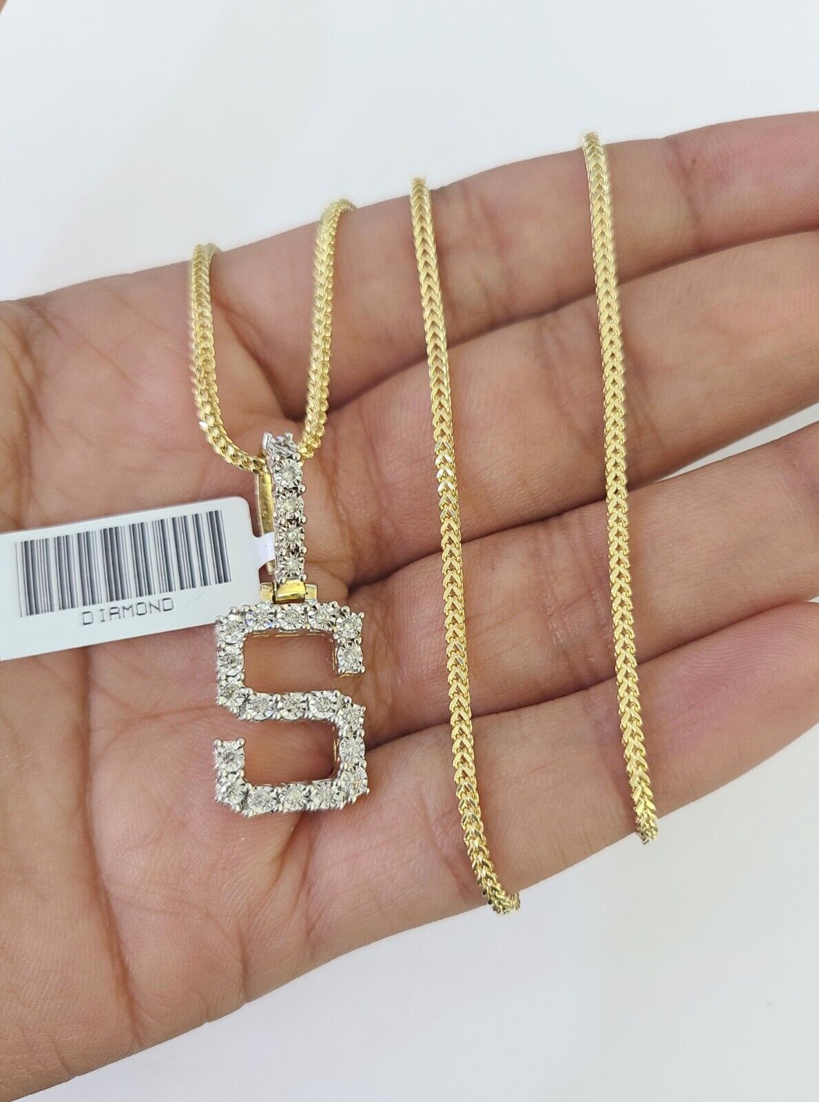 10K Franco Chain Diamond S Pendant Initial Charm Letter Necklace 18" - 24" 1.5mm - GoldenlinQ