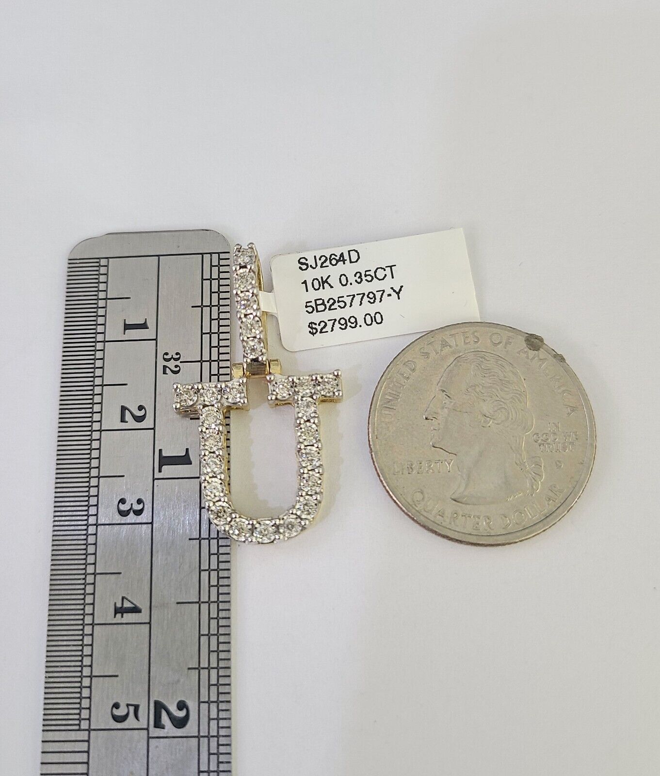 10K Franco Chain Diamond U Pendant Initial Charm Letter Necklace 18" - 24" 1.5mm - GoldenlinQ