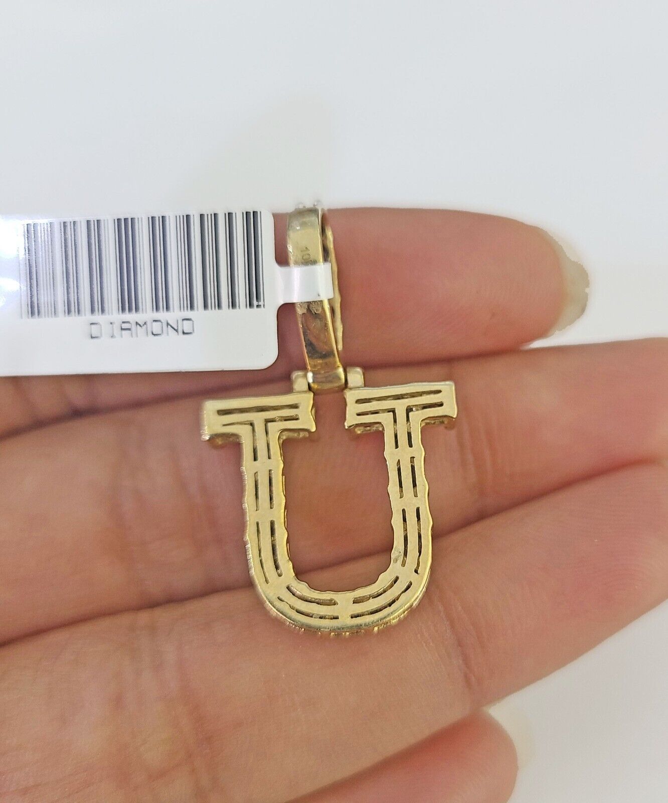 10K Franco Chain Diamond U Pendant Initial Charm Letter Necklace 18" - 24" 1.5mm - GoldenlinQ