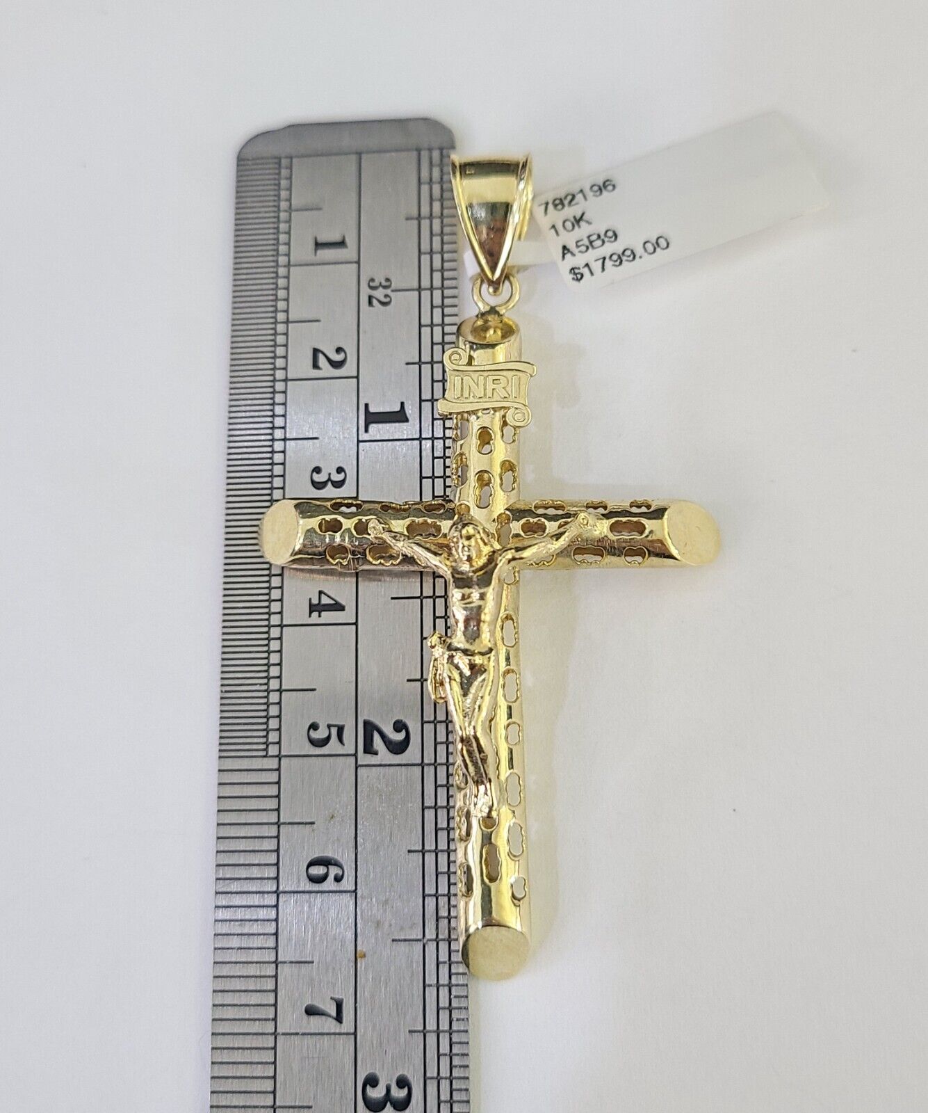 10K Franco Chain INRI Jesus Cross Pendant Charm Necklace 20" - 26" 3mm Gold - GoldenlinQ