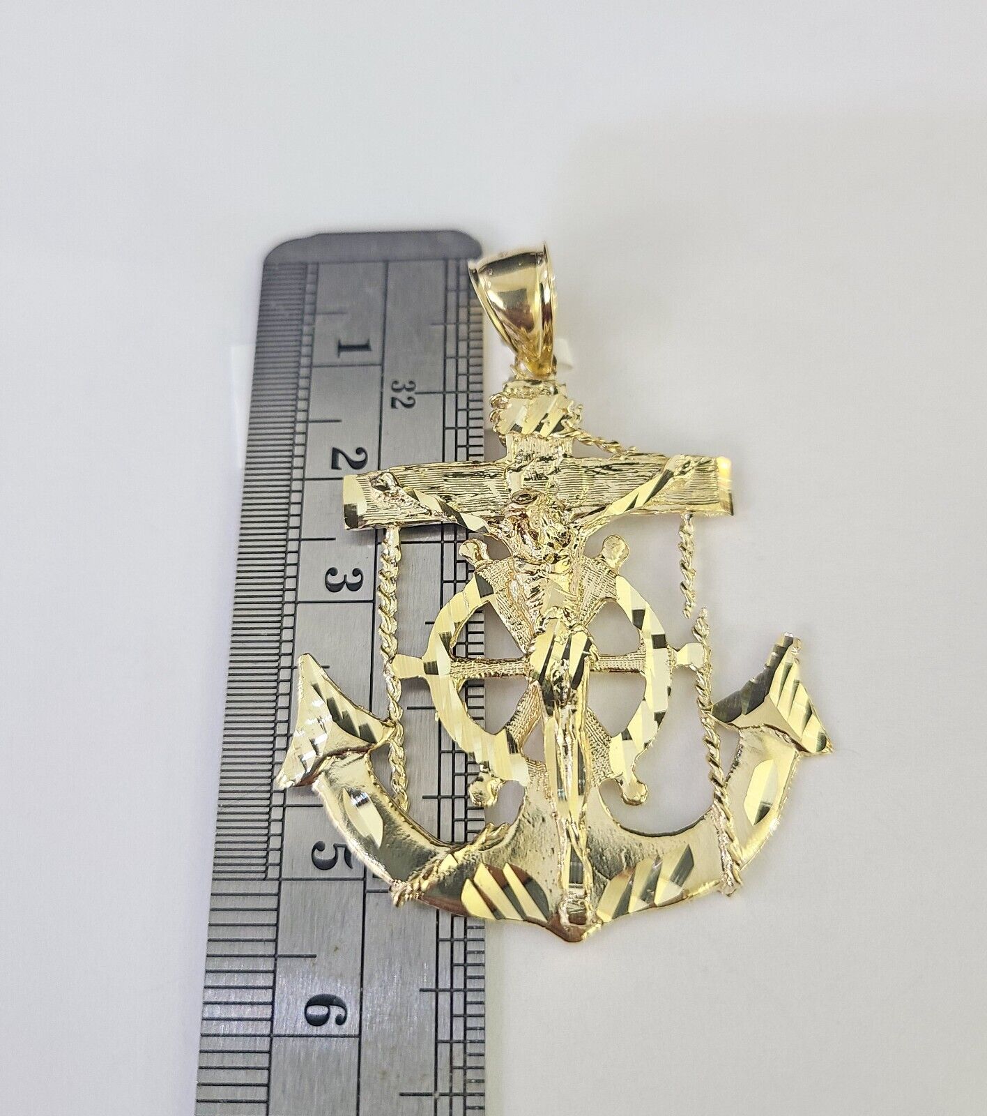 10K Franco Chain Jesus Anchor Pendant Charm Necklace 20" - 26" 2.5mm Yellow Gold - GoldenlinQ