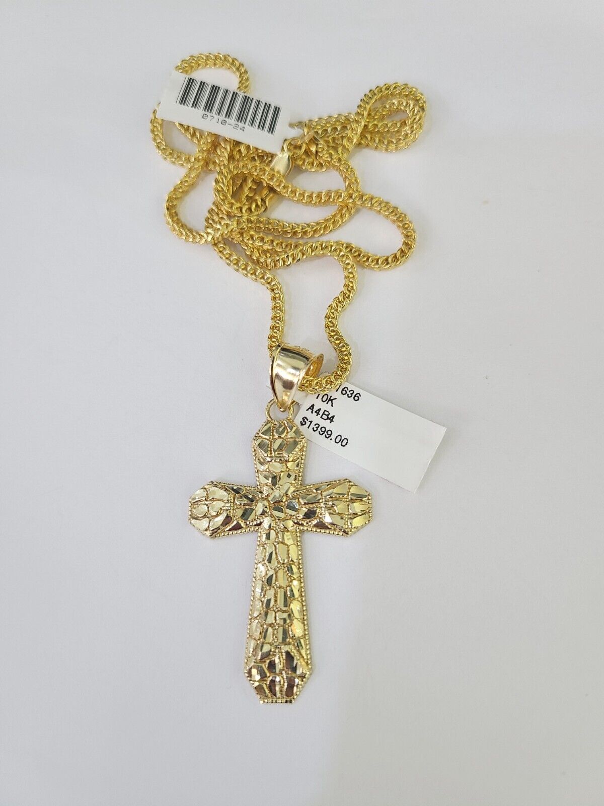 10K Franco Chain Jesus Cross Pendant Charm Necklace 20" - 26" 2.5mm Yellow Gold - GoldenlinQ