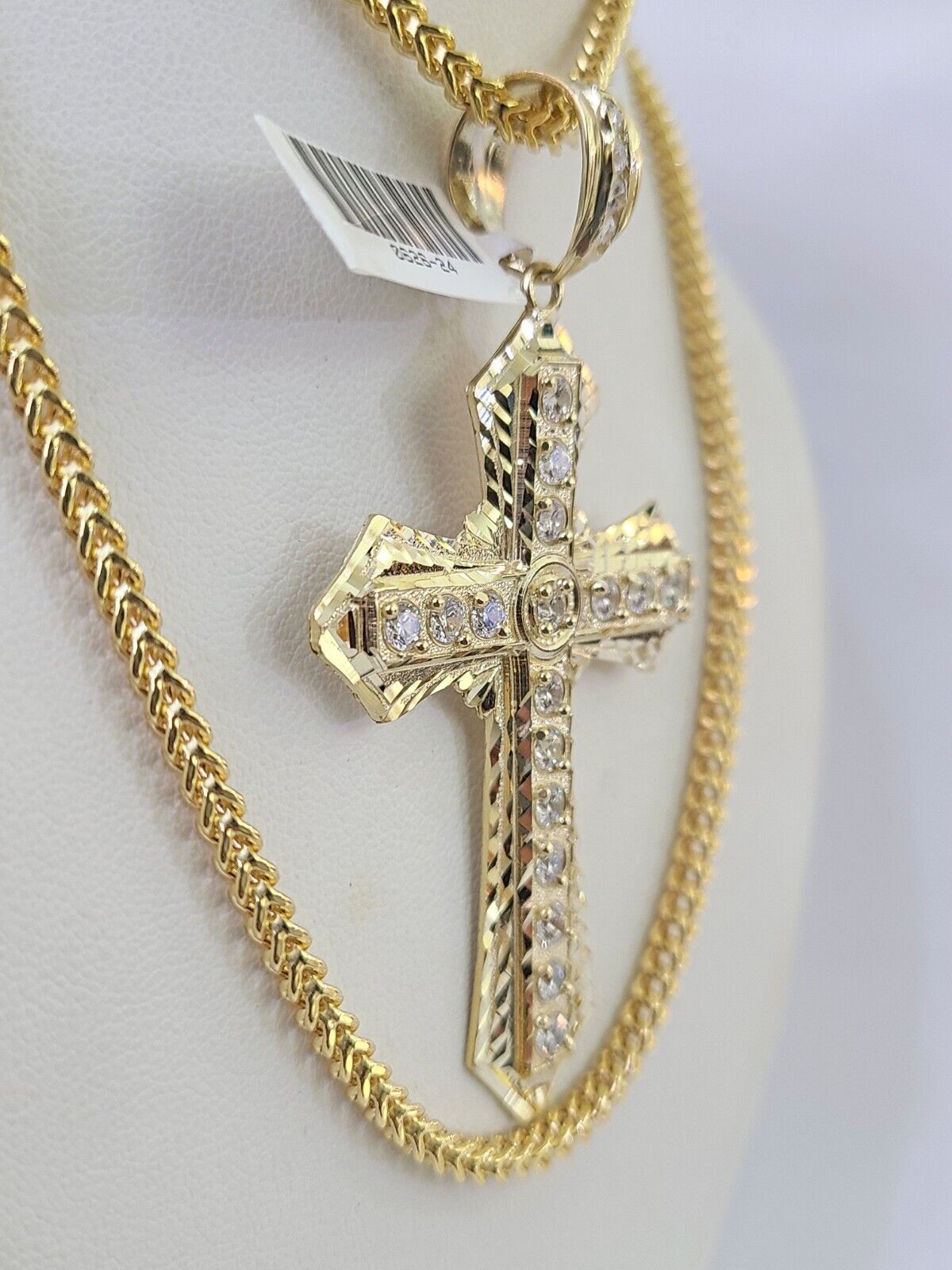 10K Franco Chain Jesus Cross Pendant Charm Necklace 20" - 26" 3mm Gold - GoldenlinQ