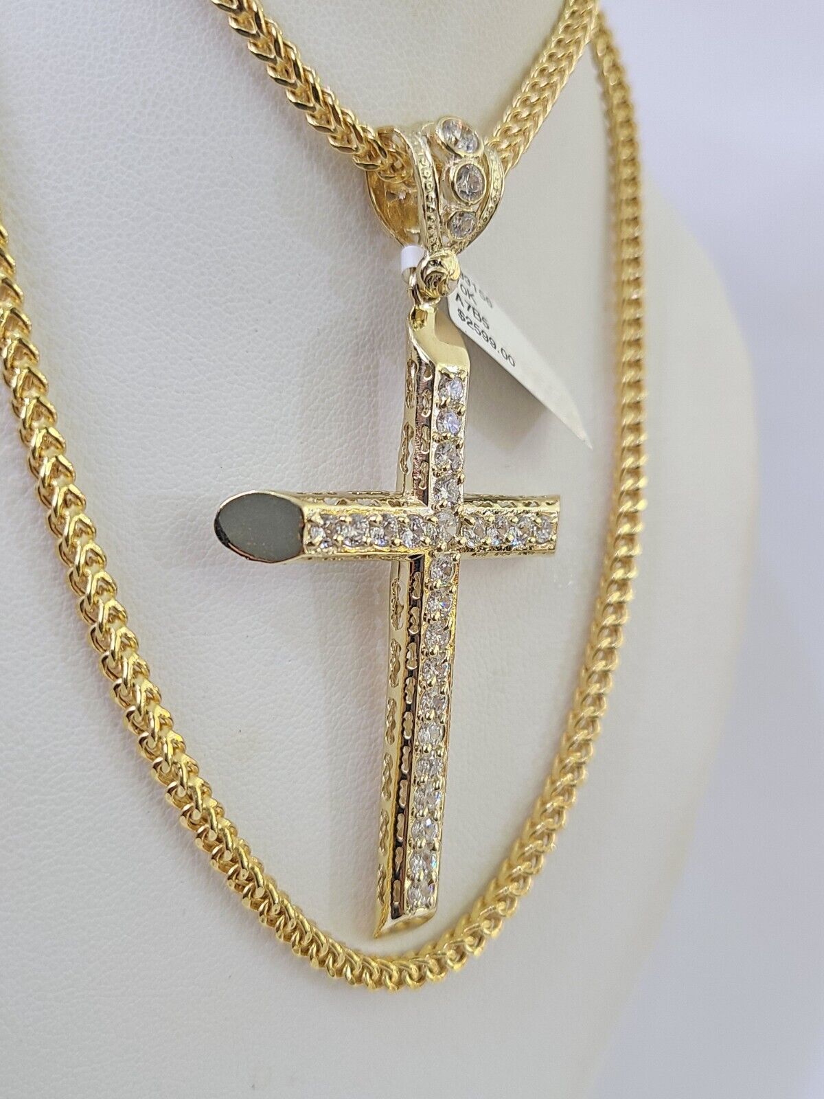 10K Franco Chain Jesus Cross Pendant Charm Necklace 20" - 26" 3mm Gold - GoldenlinQ