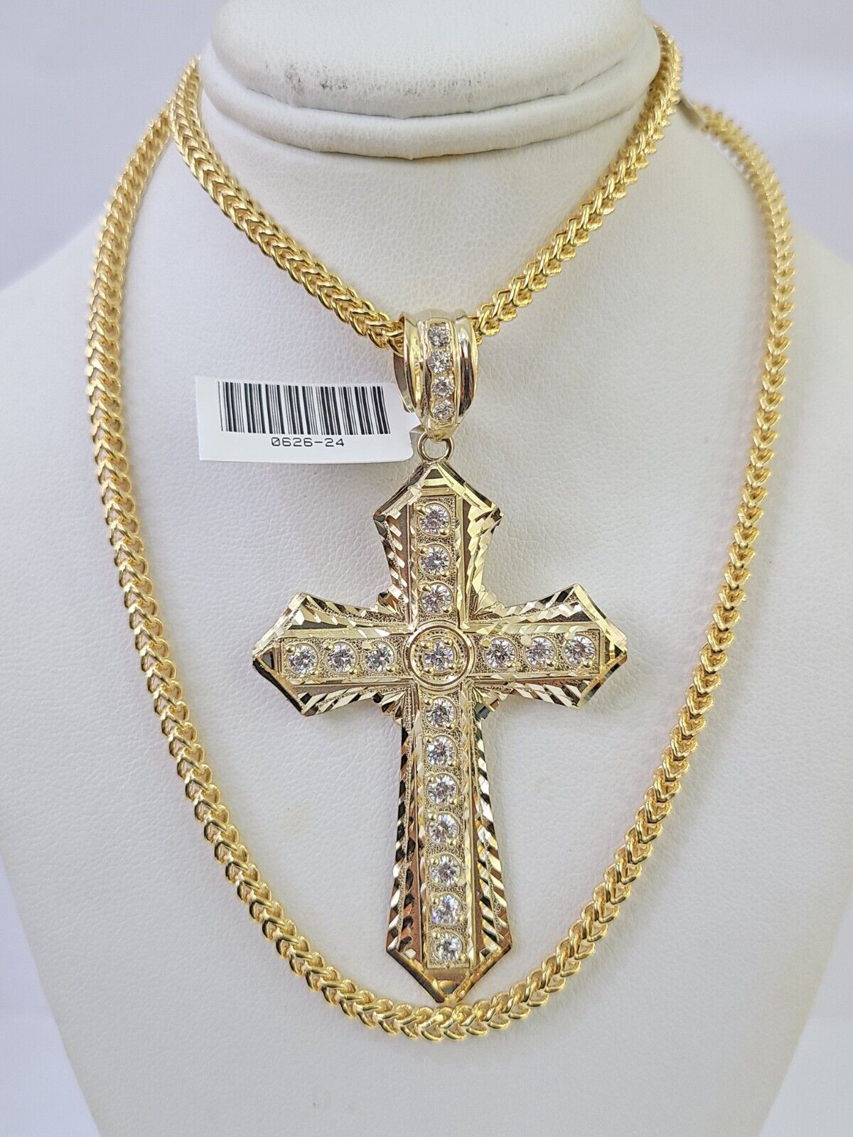 10K Franco Chain Jesus Cross Pendant Charm Necklace 20" - 26" 3mm Gold - GoldenlinQ