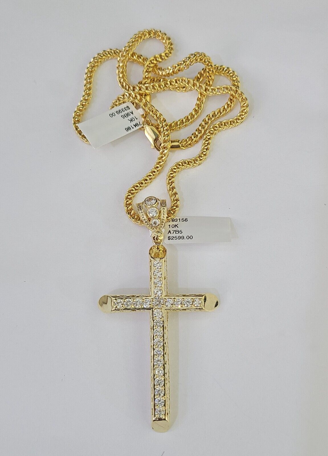 10K Franco Chain Jesus Cross Pendant Charm Necklace 20" - 26" 3mm Gold - GoldenlinQ