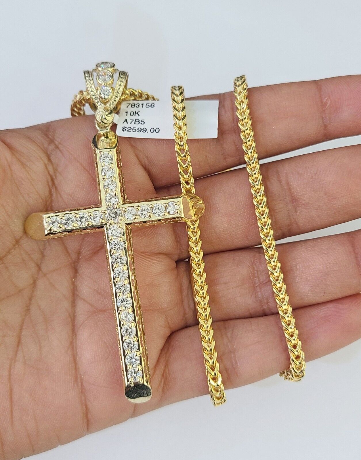 10K Franco Chain Jesus Cross Pendant Charm Necklace 20" - 26" 3mm Gold - GoldenlinQ