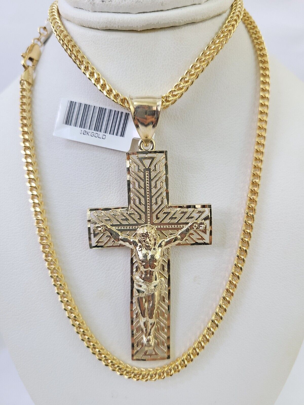 10K Franco Chain Jesus Crucifix Cross Pendant Charm Necklace 20" - 26" 3mm Gold - GoldenlinQ