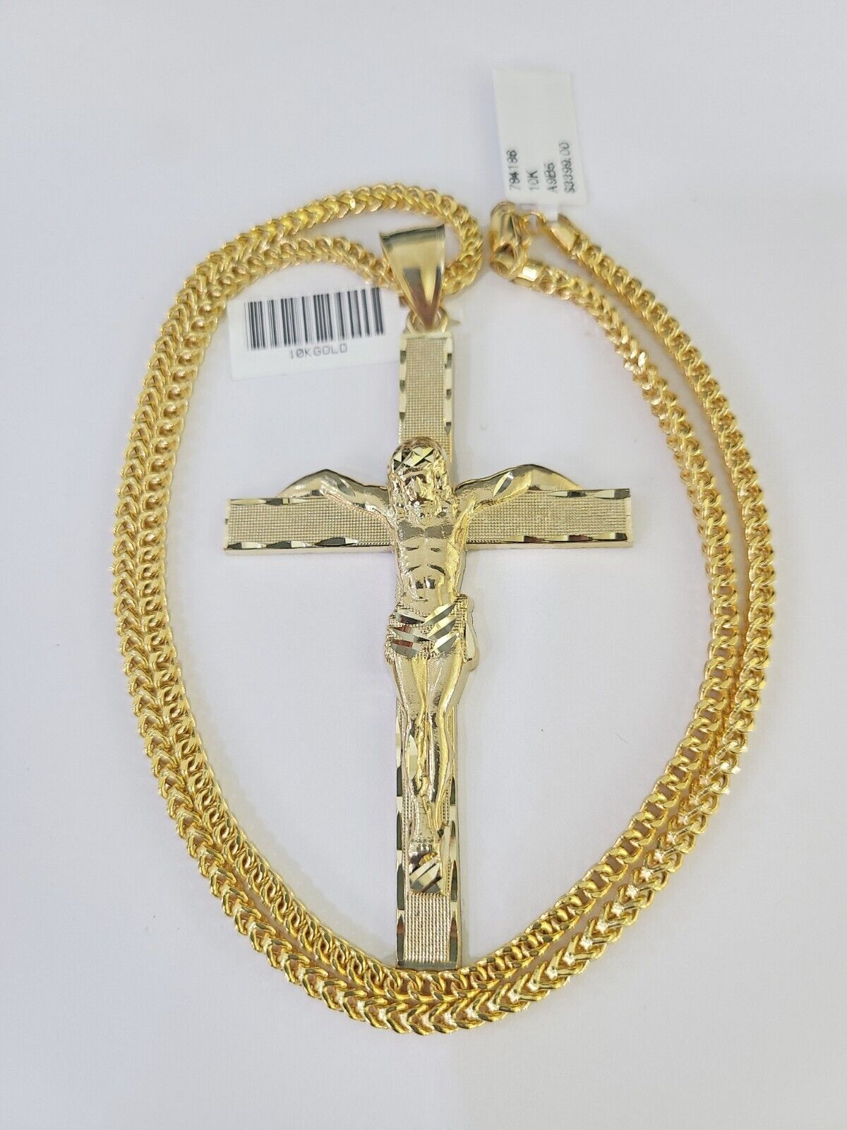 10K Franco Chain Jesus Crucifix Cross Pendant Charm Necklace 20" - 26" 3mm Gold - GoldenlinQ
