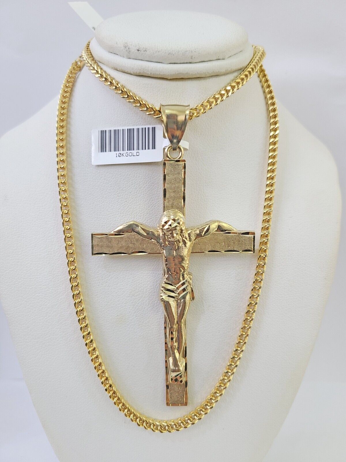 10K Franco Chain Jesus Crucifix Cross Pendant Charm Necklace 20" - 26" 3mm Gold - GoldenlinQ