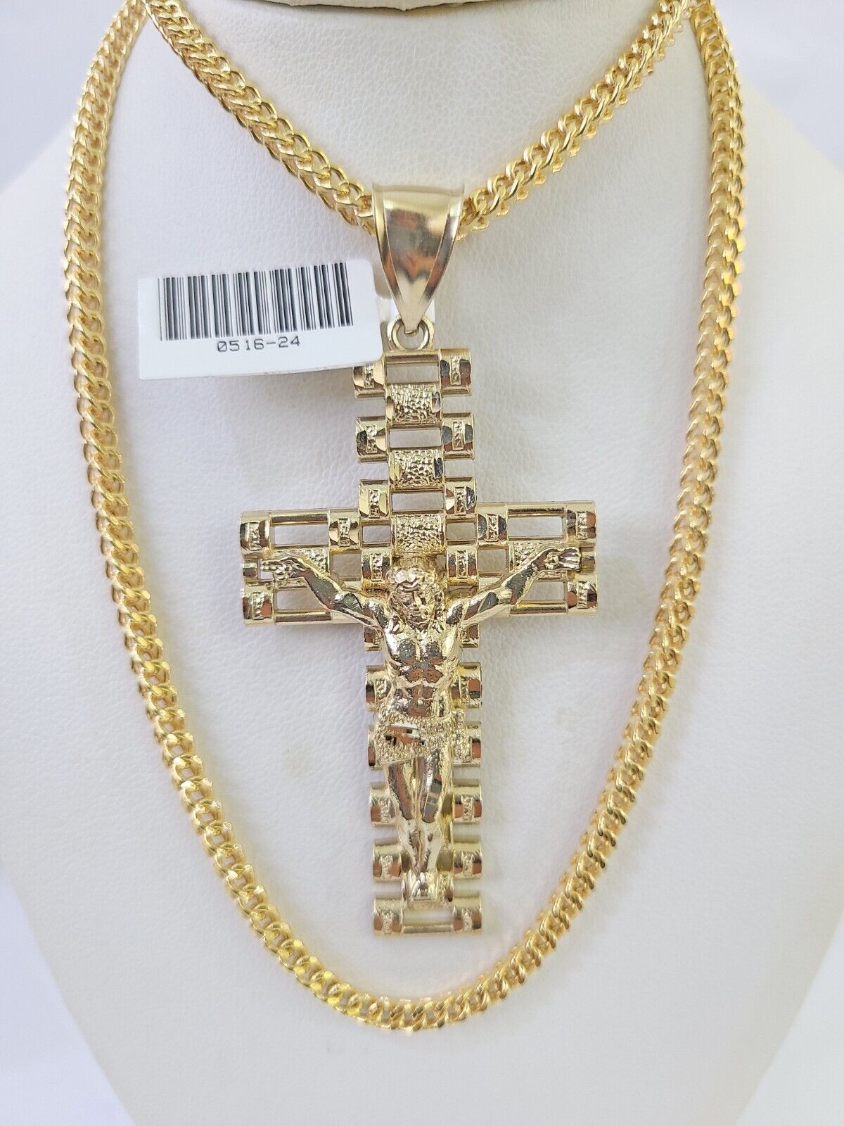 10K Franco Chain Jesus Crucifix Cross Pendant Charm Necklace 20" - 26" 3mm Gold - GoldenlinQ