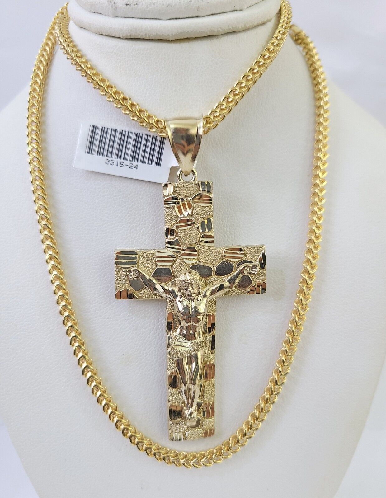 10K Franco Chain Jesus Crucifix Cross Pendant Charm Necklace 20" - 26" 3mm Gold - GoldenlinQ