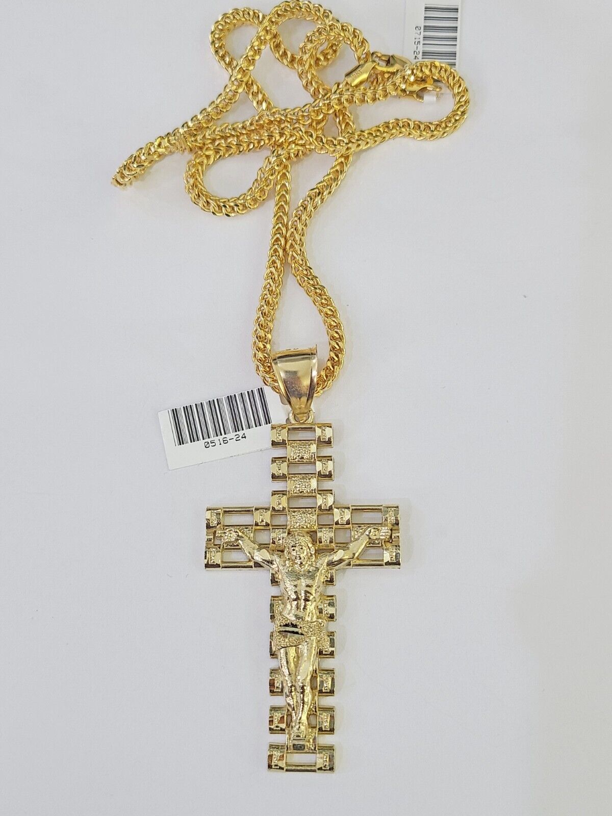 10K Franco Chain Jesus Crucifix Cross Pendant Charm Necklace 20" - 26" 3mm Gold - GoldenlinQ