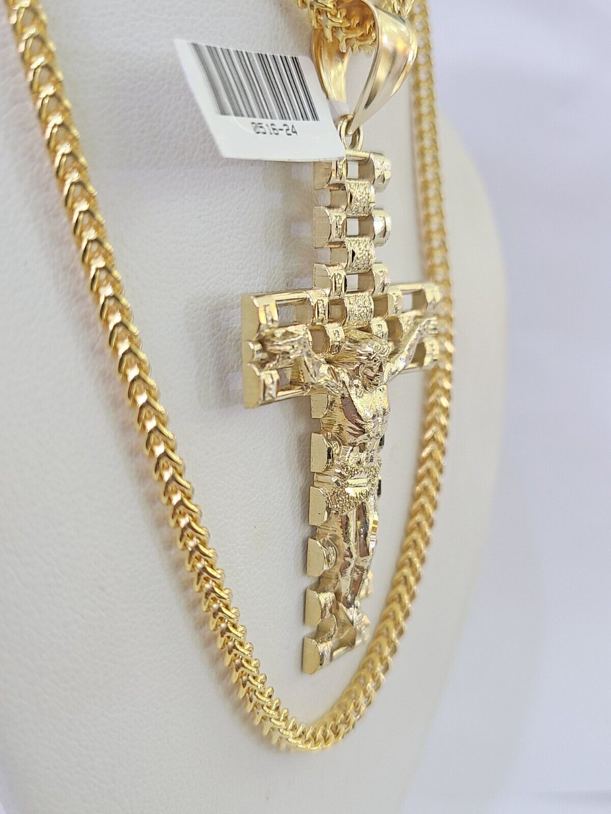 10K Franco Chain Jesus Crucifix Cross Pendant Charm Necklace 20" - 26" 3mm Gold - GoldenlinQ