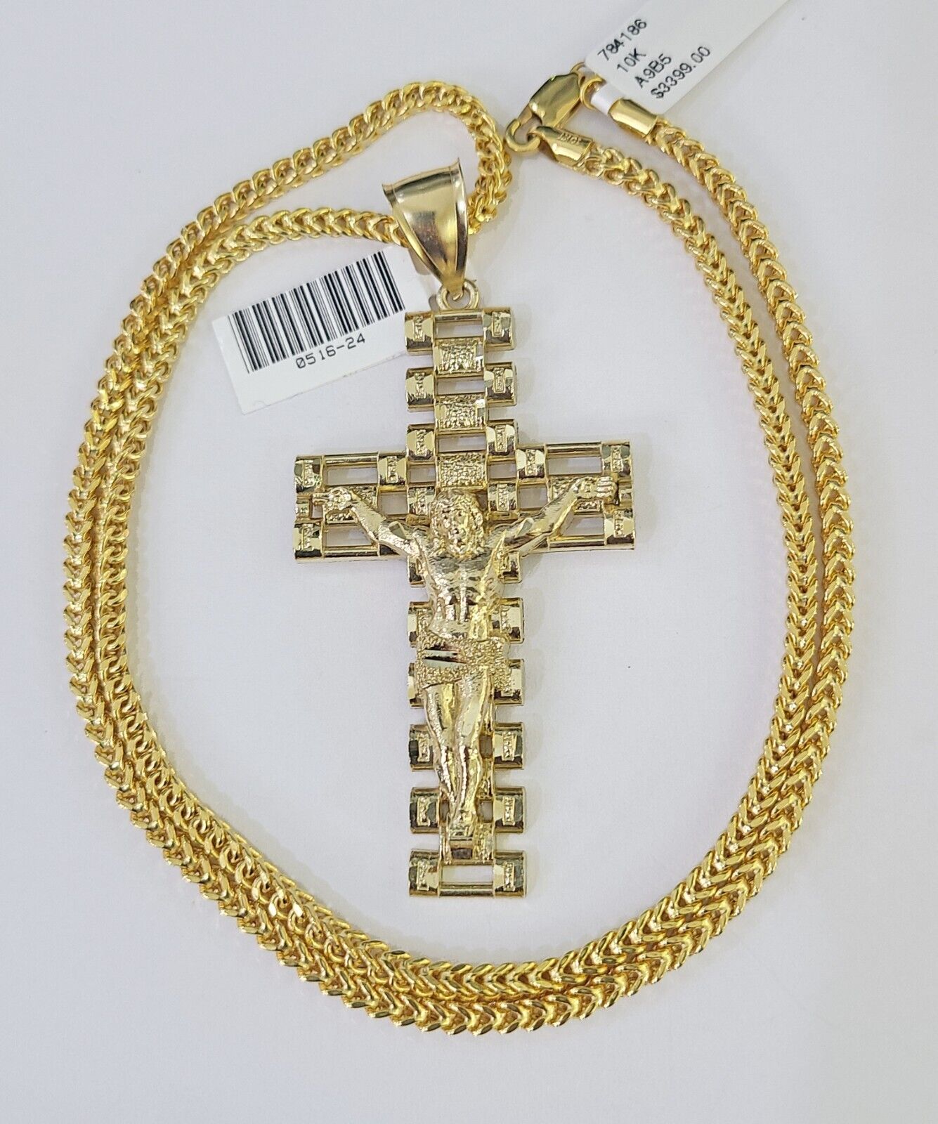 10K Franco Chain Jesus Crucifix Cross Pendant Charm Necklace 20" - 26" 3mm Gold - GoldenlinQ
