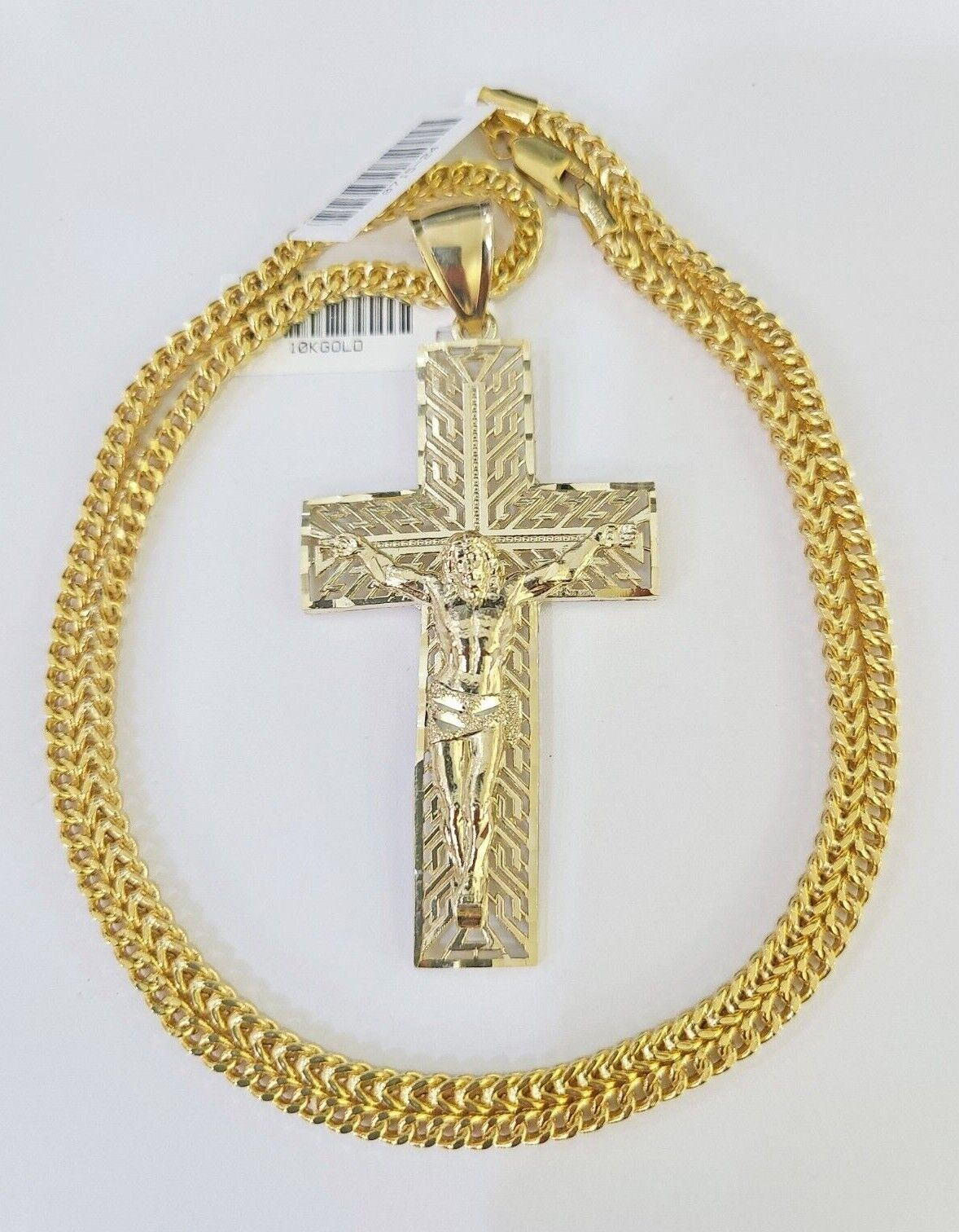 10K Franco Chain Jesus Crucifix Cross Pendant Charm Necklace 20" - 26" 3mm Gold - GoldenlinQ