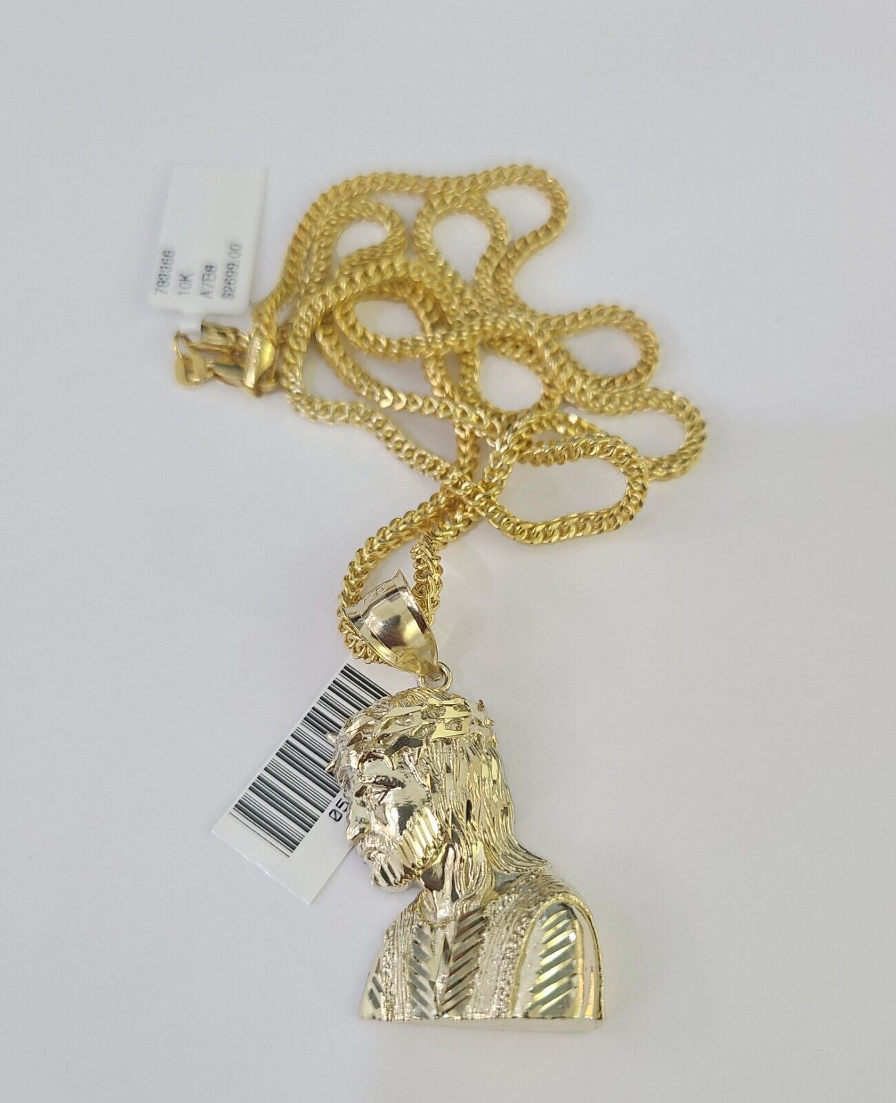 10K Franco Chain Jesus Head Pendant Charm Necklace 20" - 26" 2.5mm Yellow Gold - GoldenlinQ