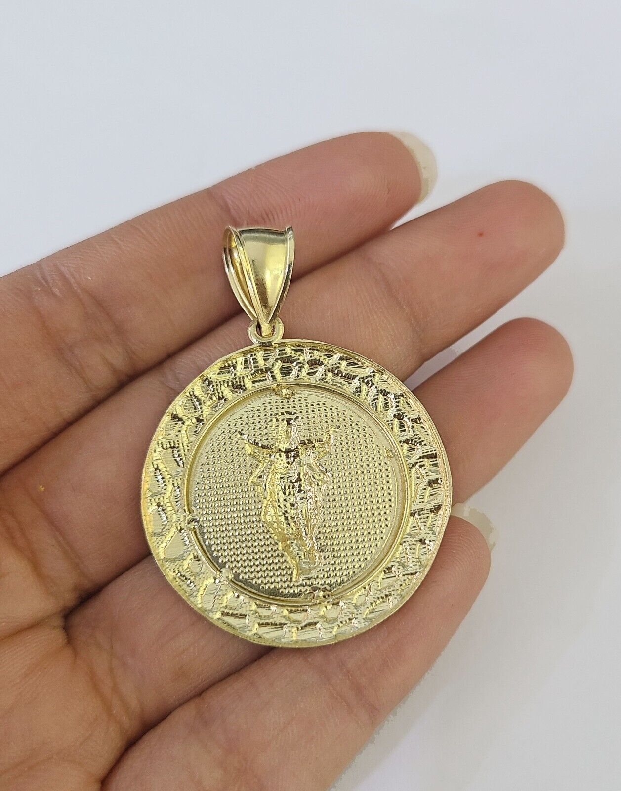 10K Franco Chain Jesus Pendant Charm Necklace 20" - 26" 2.5mm Yellow Gold - GoldenlinQ