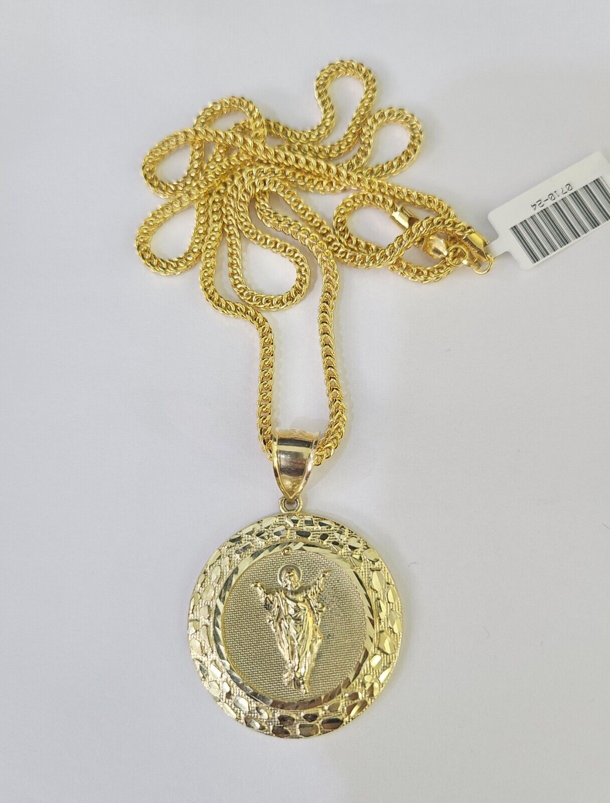 10K Franco Chain Jesus Pendant Charm Necklace 20" - 26" 2.5mm Yellow Gold - GoldenlinQ