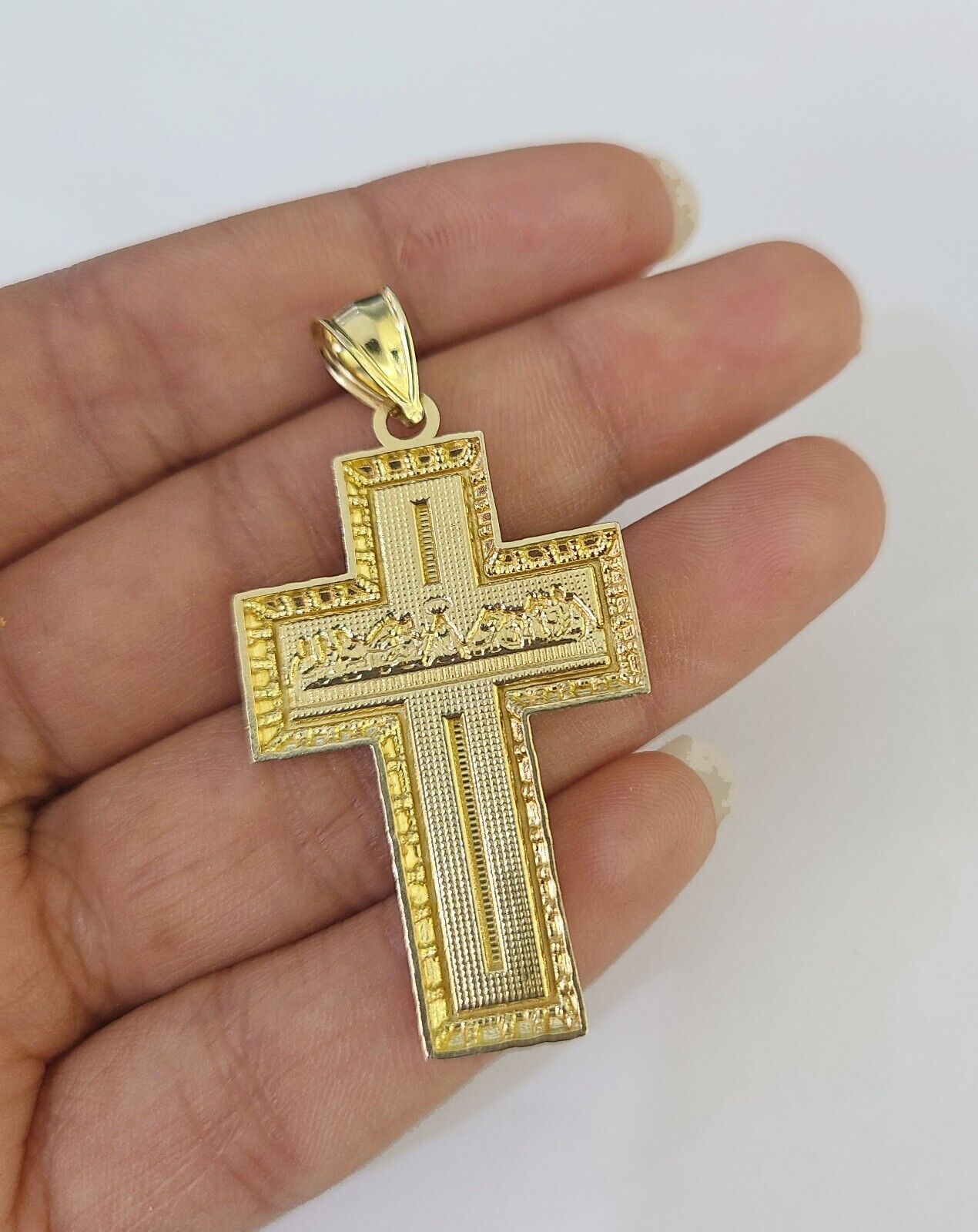 10K Franco Chain Last Supper Cross Pendant Charm Necklace 20" - 26" 2.5mm Gold - GoldenlinQ