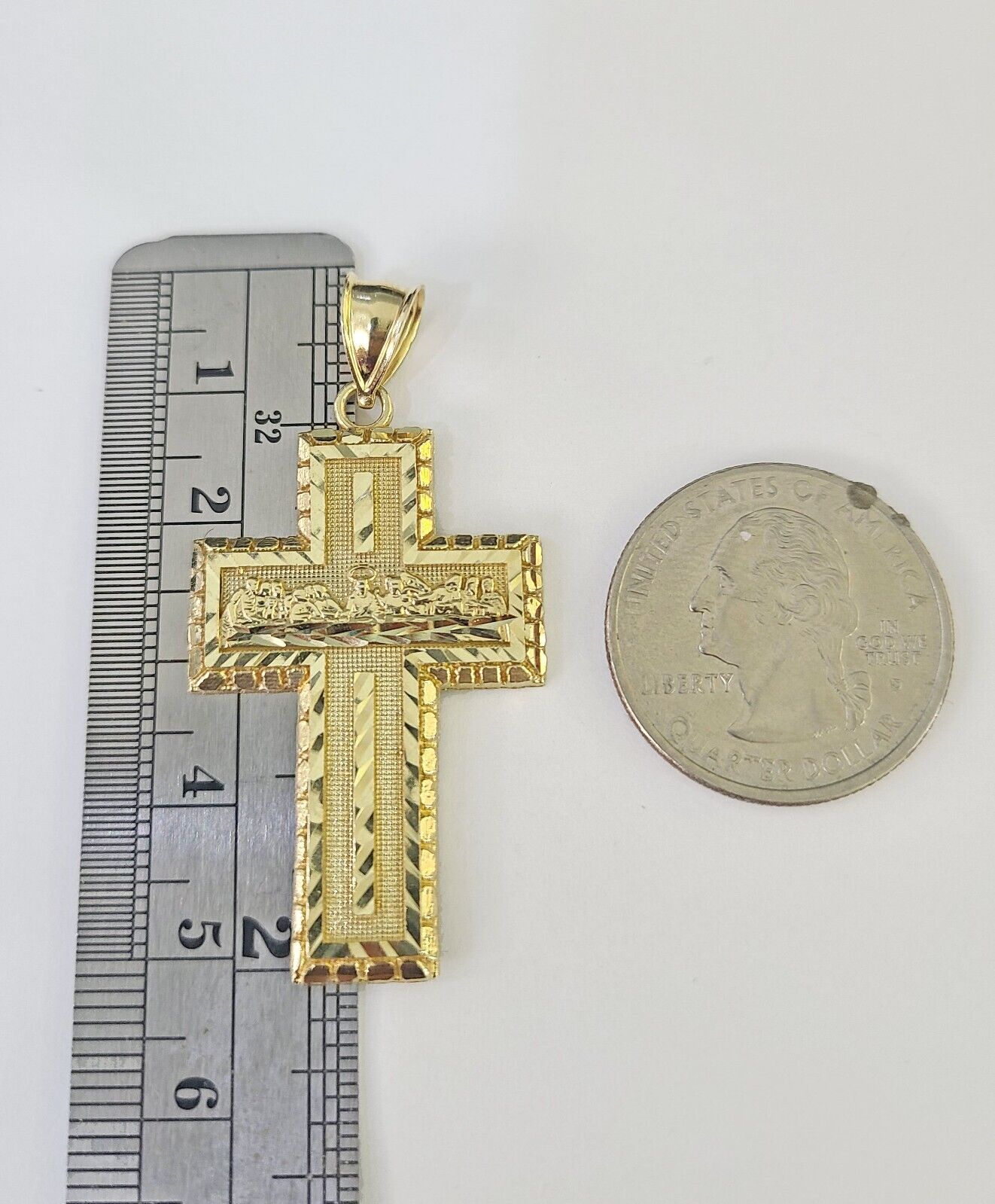 10K Franco Chain Last Supper Cross Pendant Charm Necklace 20" - 26" 2.5mm Gold - GoldenlinQ