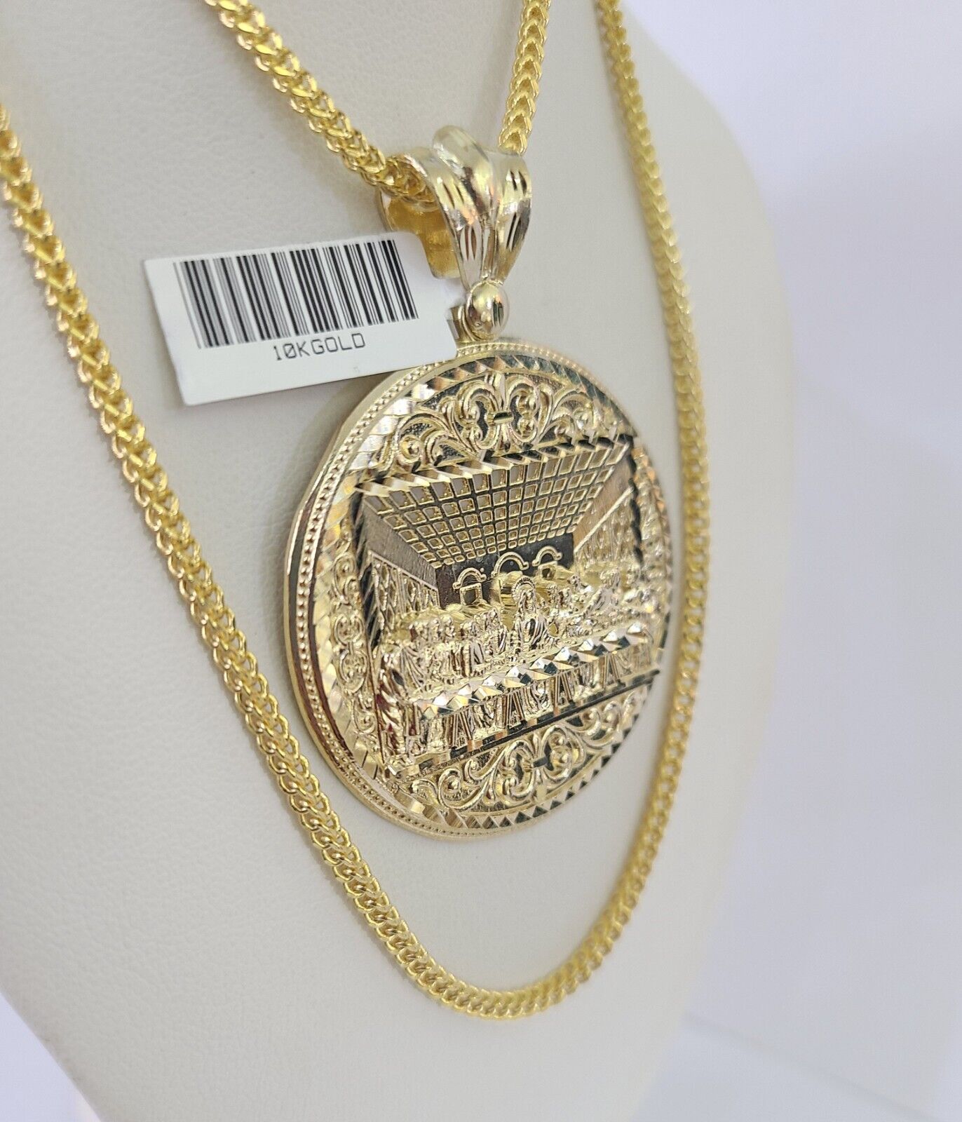 10K Franco Chain Last supper Pendant Charm Necklace 20" - 26" 2.5mm Yellow Gold - GoldenlinQ