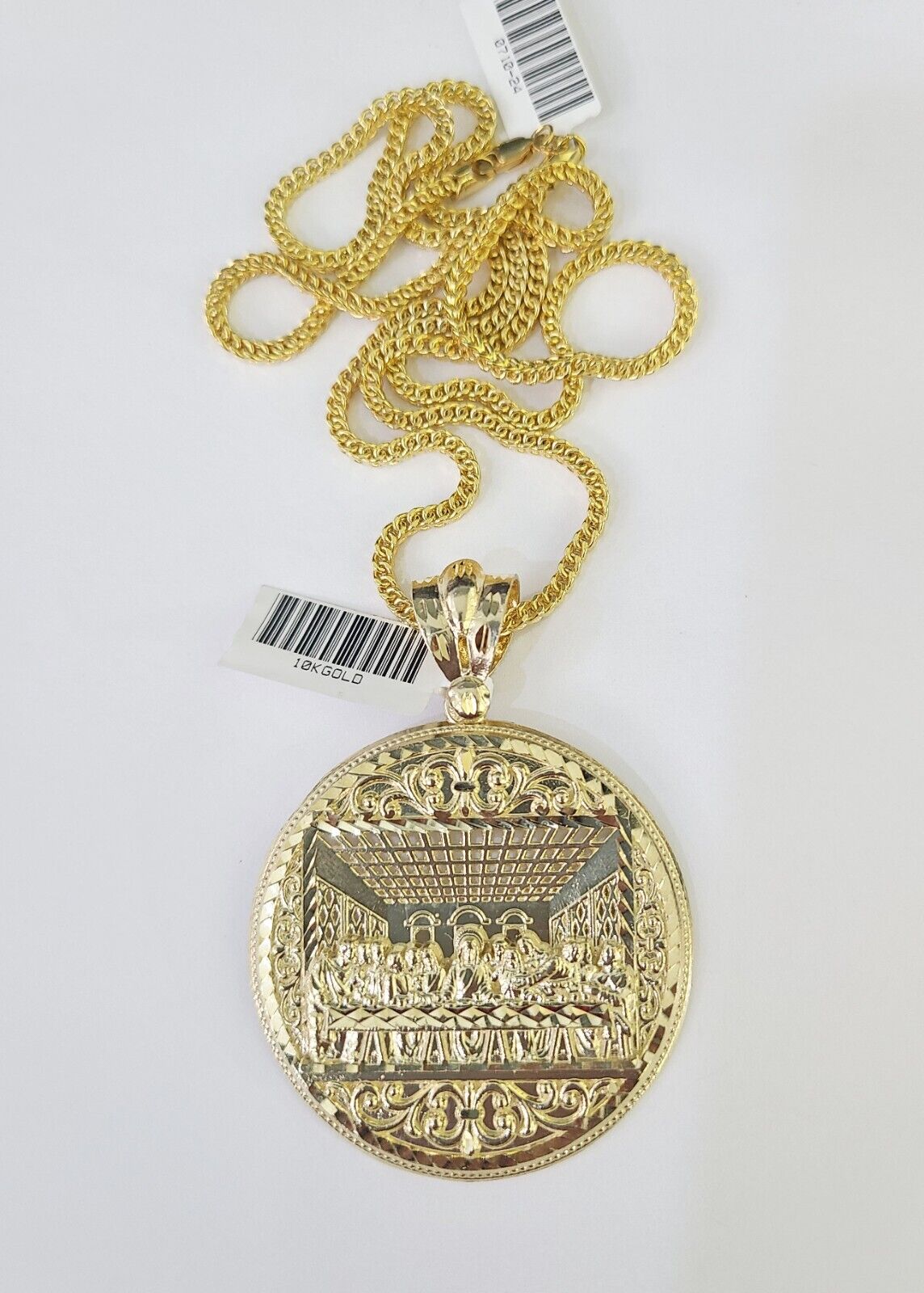 10K Franco Chain Last supper Pendant Charm Necklace 20" - 26" 2.5mm Yellow Gold - GoldenlinQ