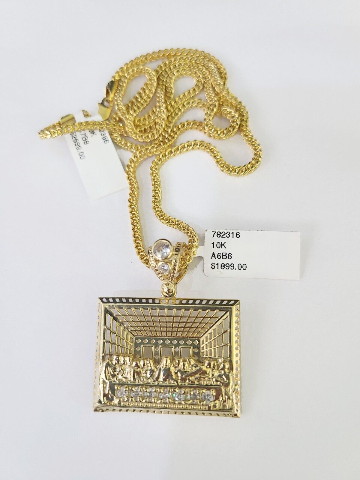 10K Franco Chain Last supper Pendant Charm Necklace 20" - 26" 2.5mm Yellow Gold - GoldenlinQ