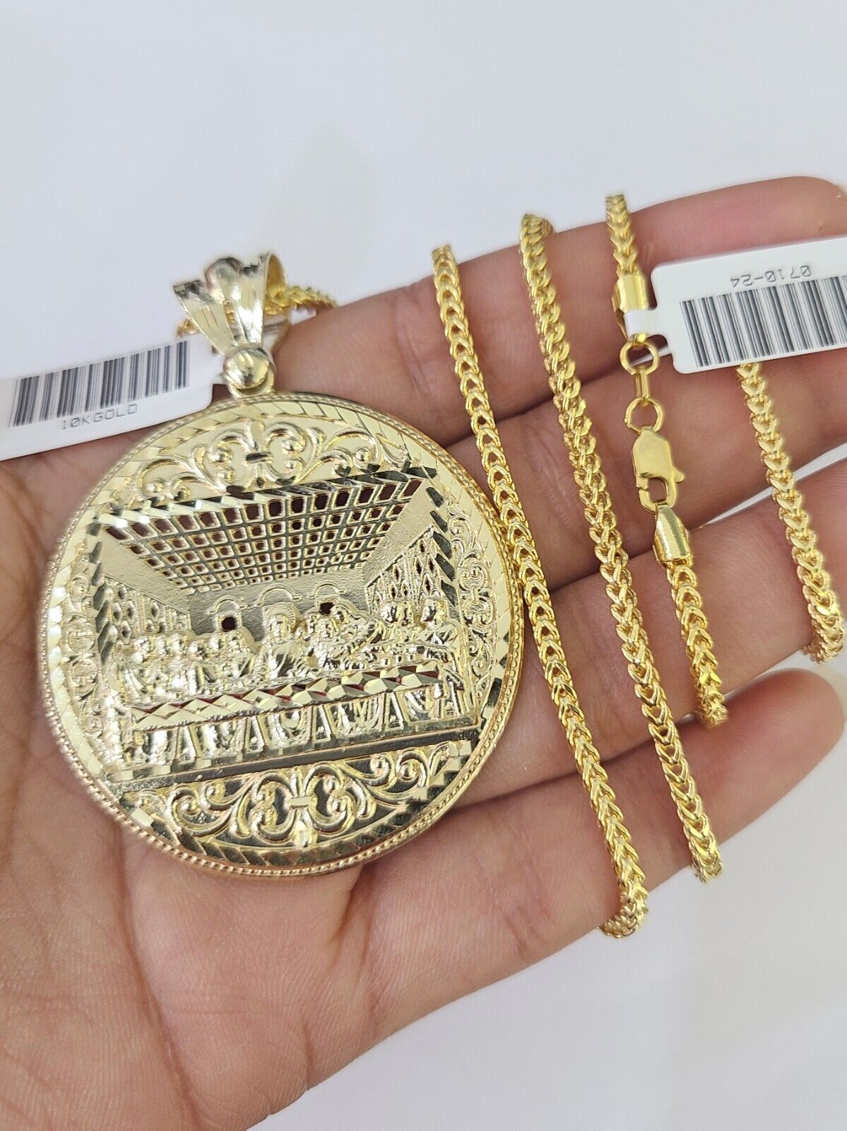 10K Franco Chain Last supper Pendant Charm Necklace 20" - 26" 2.5mm Yellow Gold - GoldenlinQ