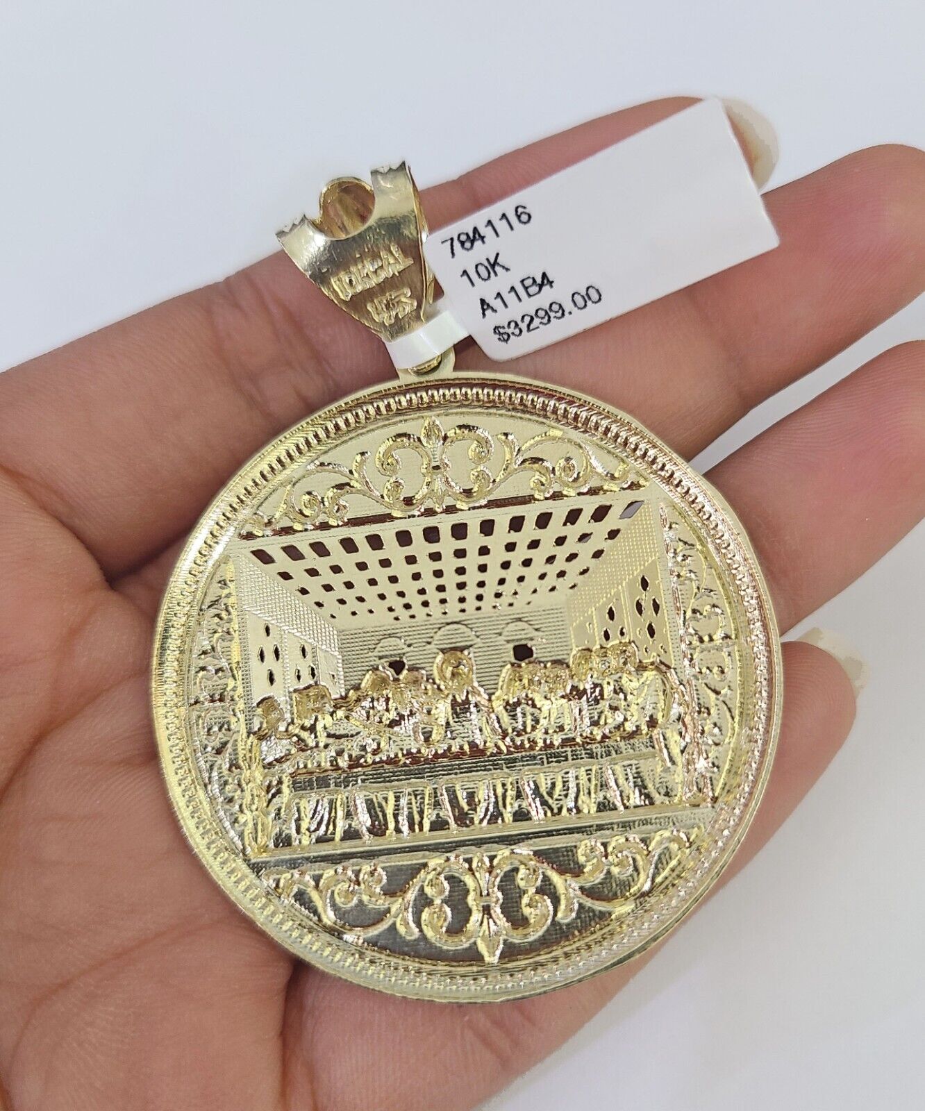 10K Franco Chain Last supper Pendant Charm Necklace 20" - 26" 2.5mm Yellow Gold - GoldenlinQ