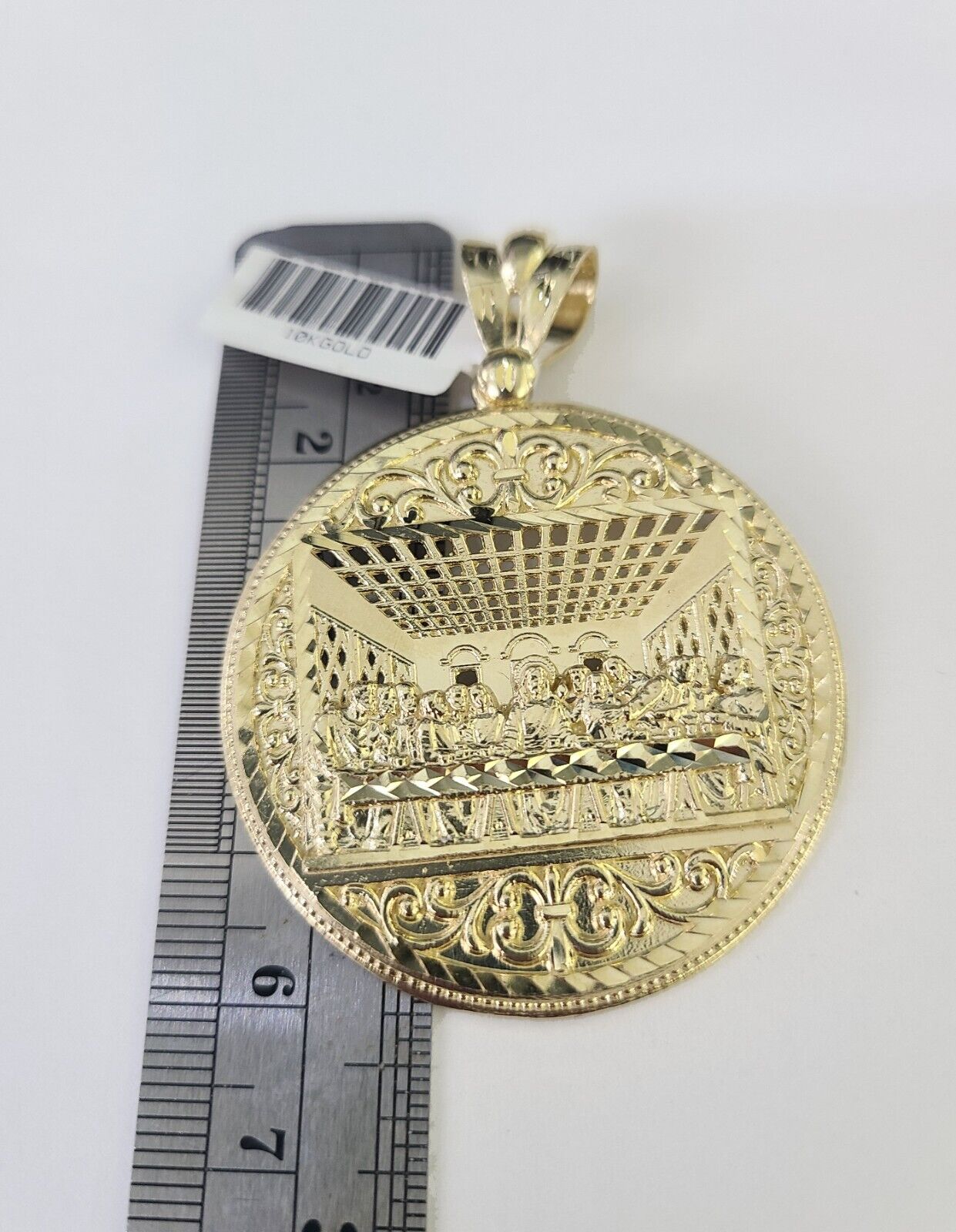 10K Franco Chain Last supper Pendant Charm Necklace 20" - 26" 2.5mm Yellow Gold - GoldenlinQ