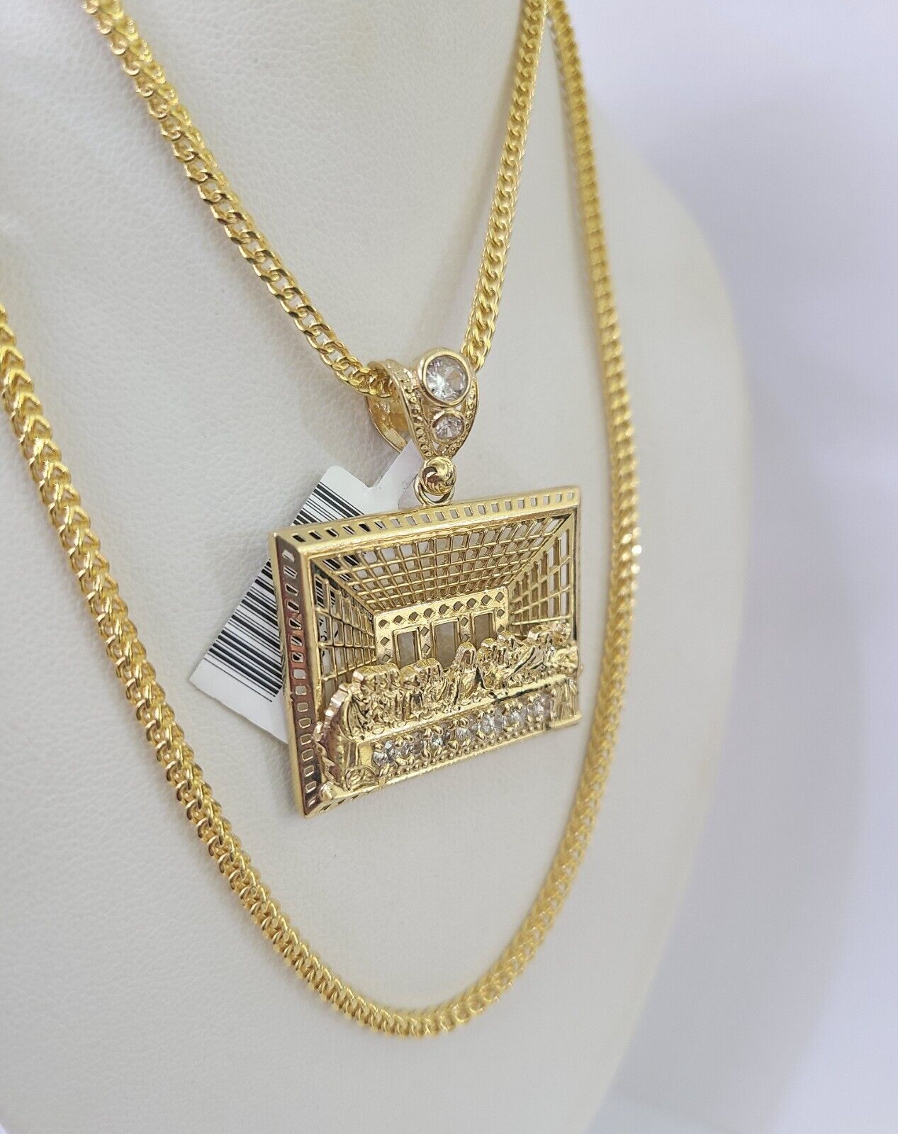 10K Franco Chain Last supper Pendant Charm Necklace 20" - 26" 2.5mm Yellow Gold - GoldenlinQ