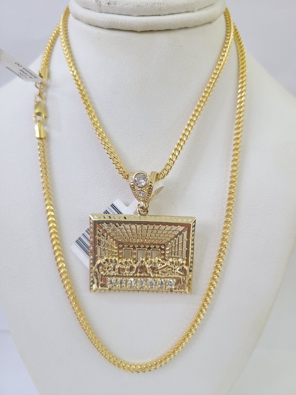 10K Franco Chain Last supper Pendant Charm Necklace 20" - 26" 2.5mm Yellow Gold - GoldenlinQ
