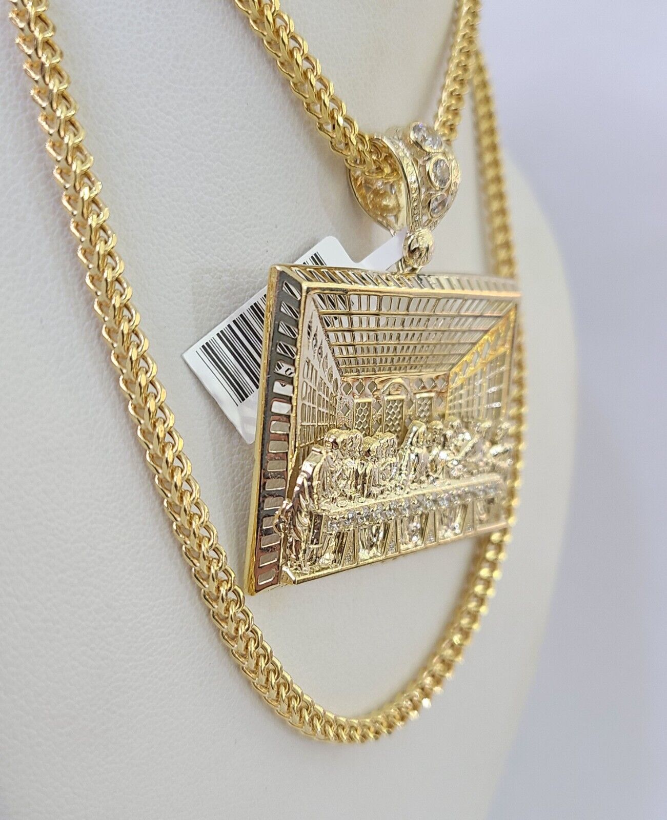 10K Franco Chain Last Supper Pendant Charm Necklace 20" - 26" 3mm Gold Yellow - GoldenlinQ